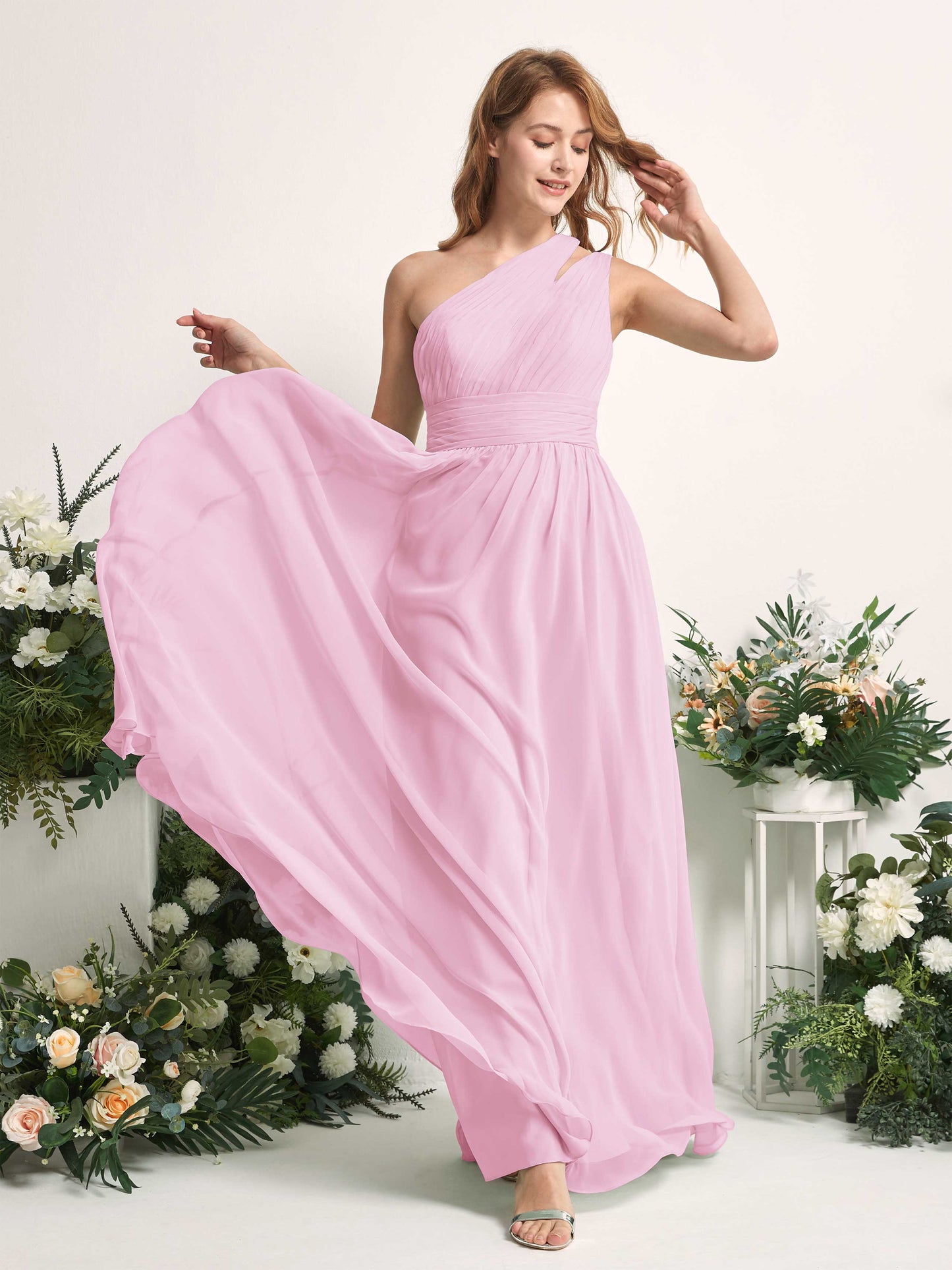 Evelyn Candy Pink One Shoulder Maxi Dress