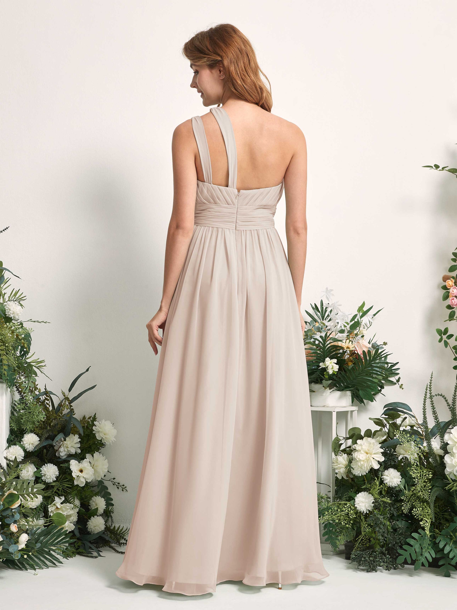 Evelyn Champagne One Shoulder Maxi Dress