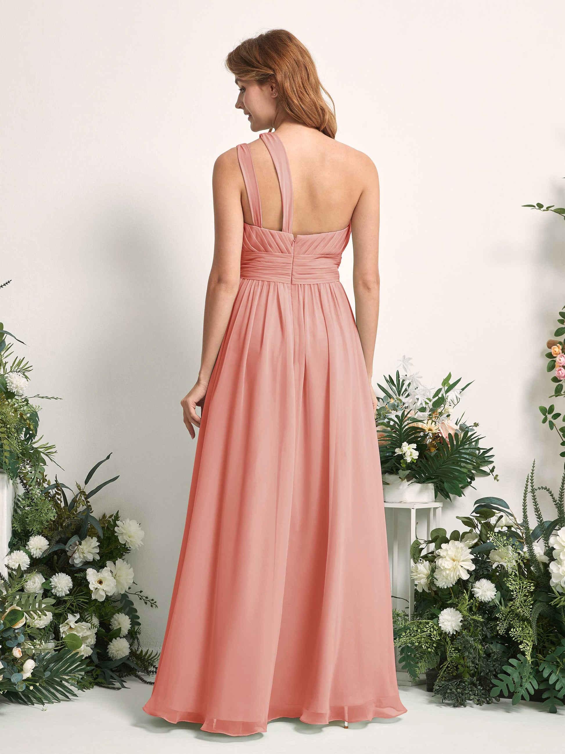 Evelyn Champagne Rose One Shoulder Maxi Dress