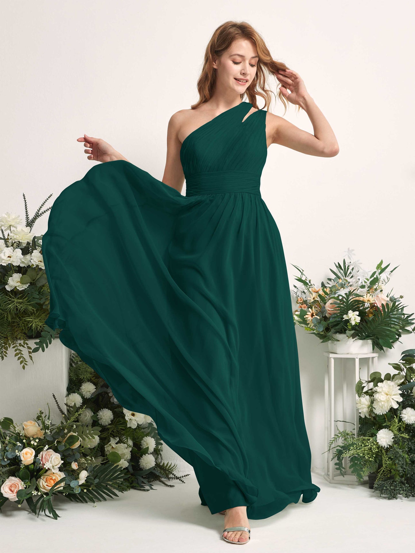 Evelyn Dark Emerald One Shoulder Maxi Dress