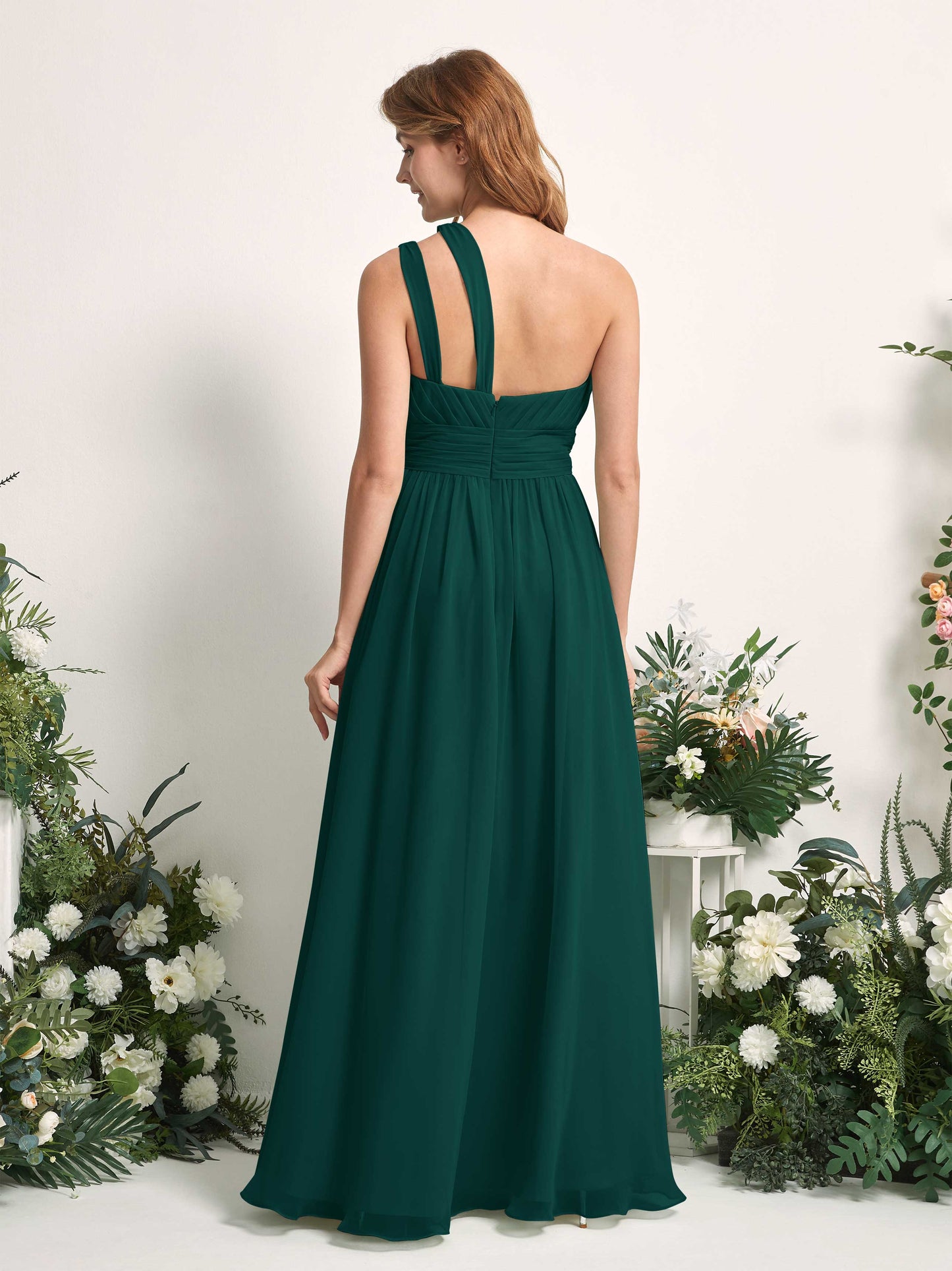 Evelyn Dark Emerald One Shoulder Maxi Dress