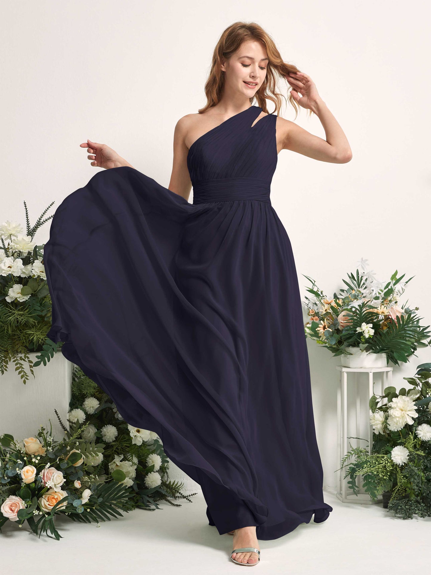 Evelyn Dark Navy One Shoulder Maxi Dress