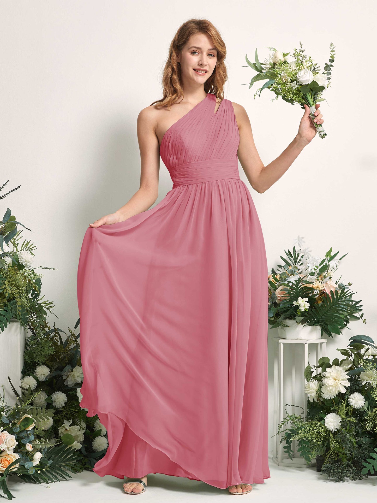 Evelyn Desert Rose One Shoulder Maxi Dress