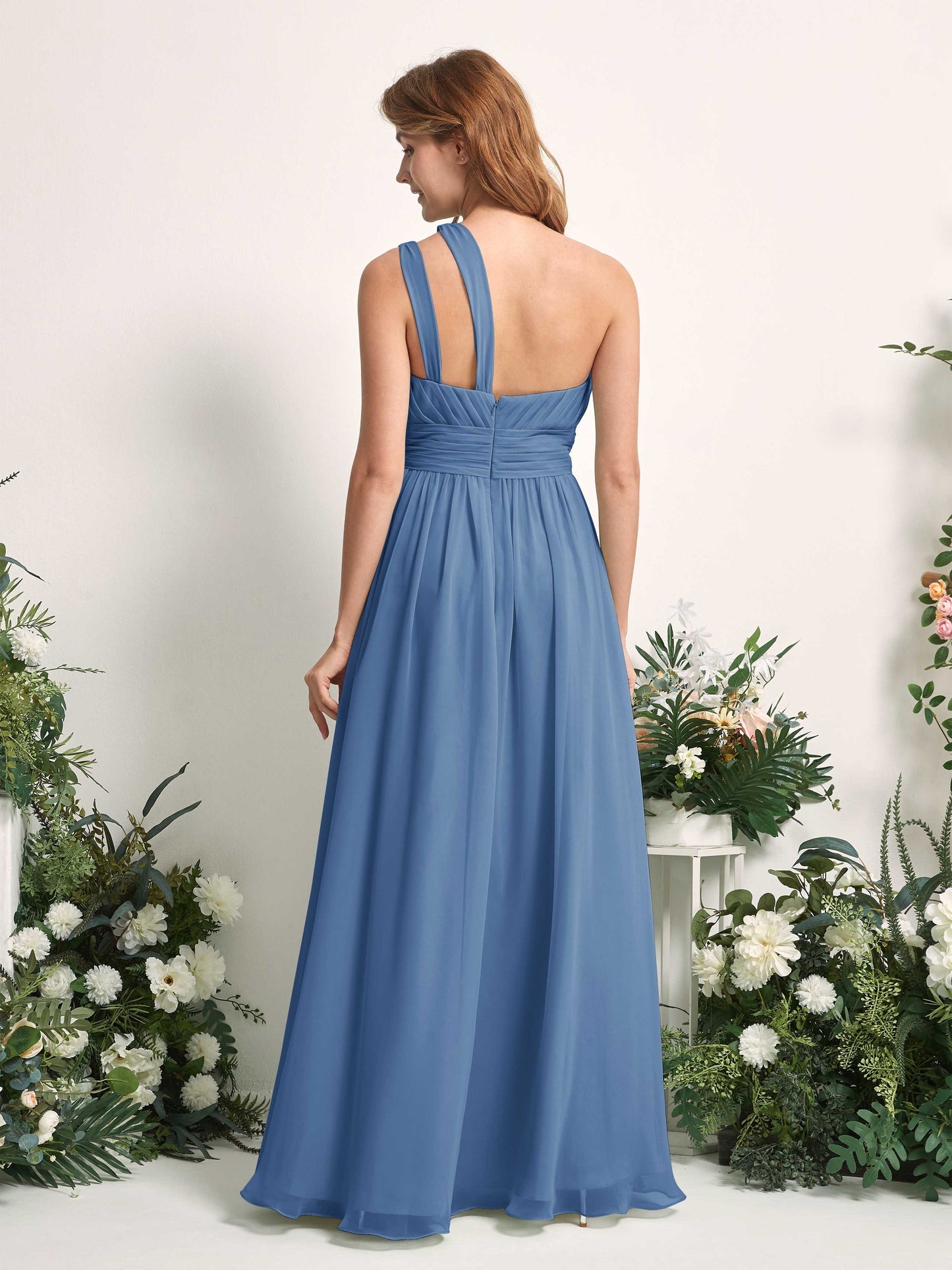 Evelyn Dusty Blue One Shoulder Maxi Dress