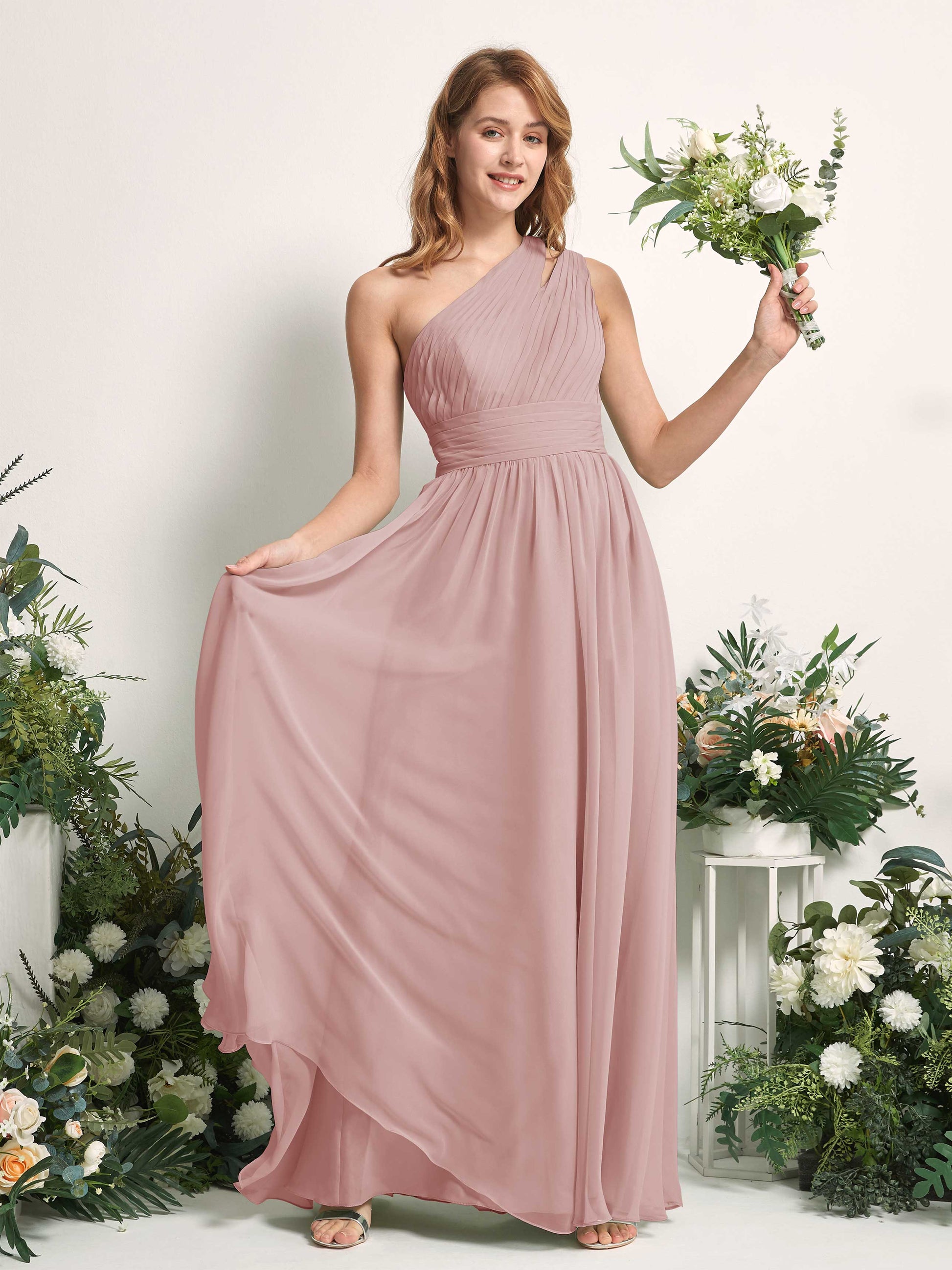 Evelyn Dusty Rose One Shoulder Maxi Dress