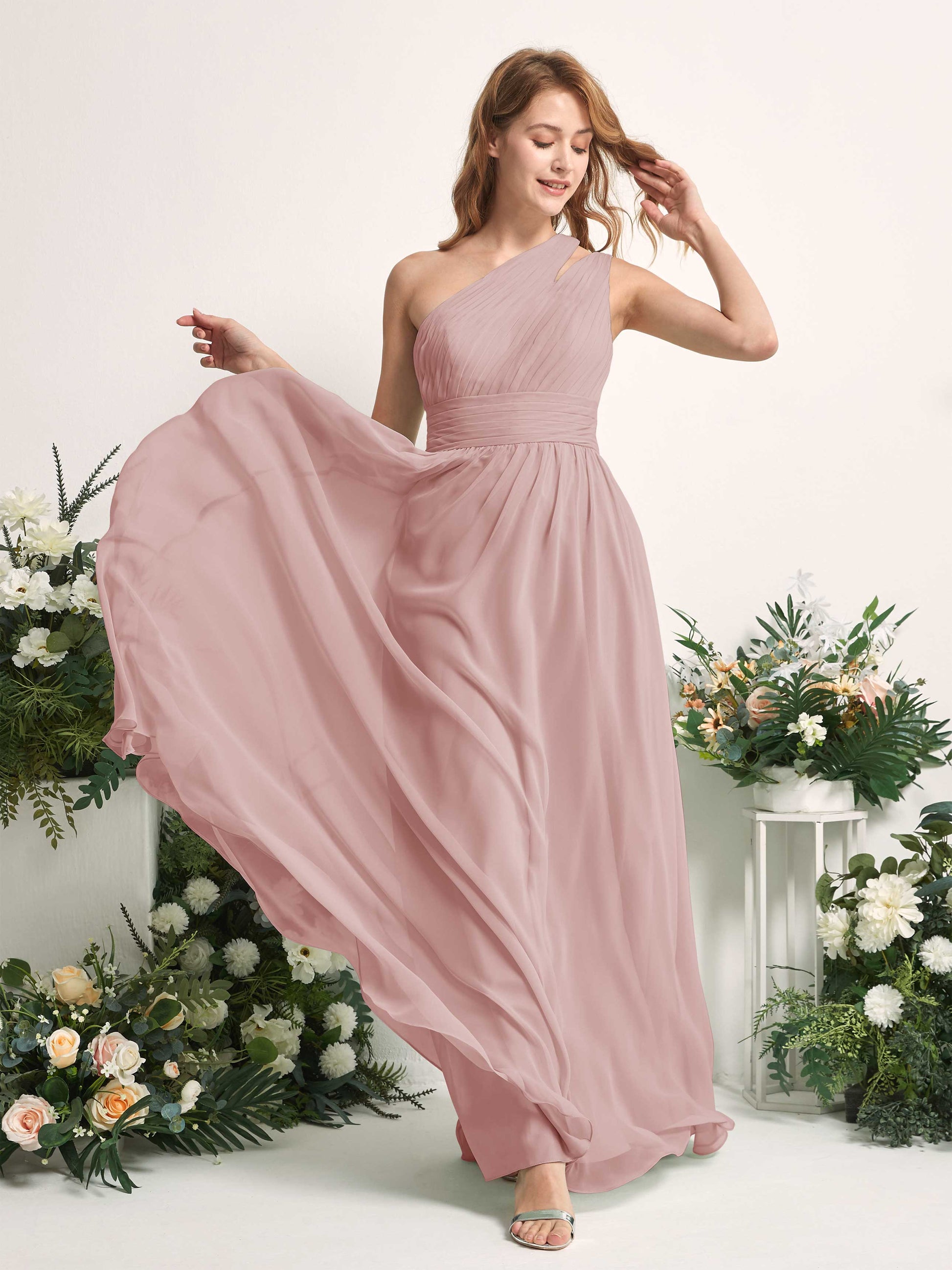 Evelyn Dusty Rose One Shoulder Maxi Dress