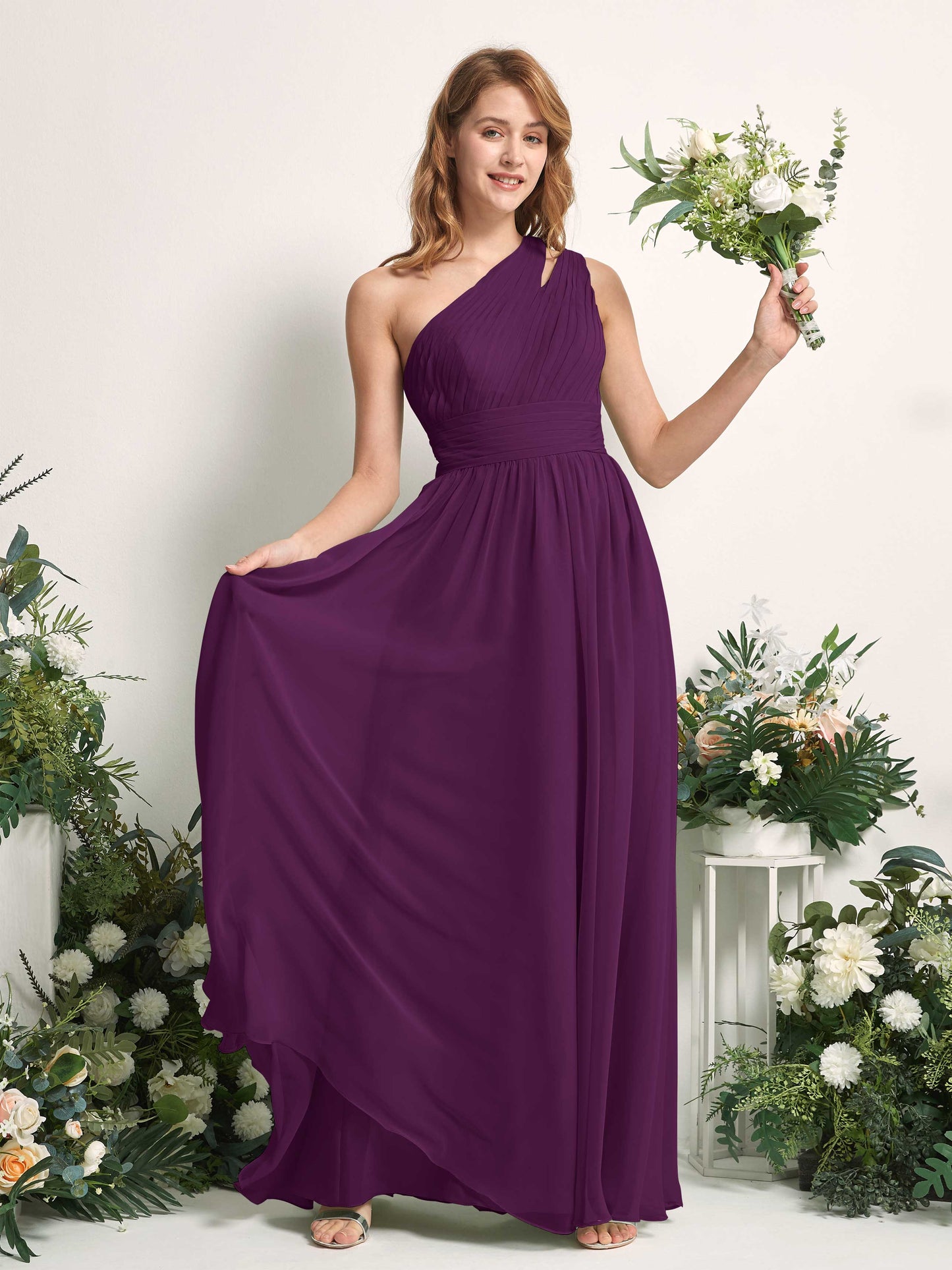 Evelyn Grape One Shoulder Maxi Dress