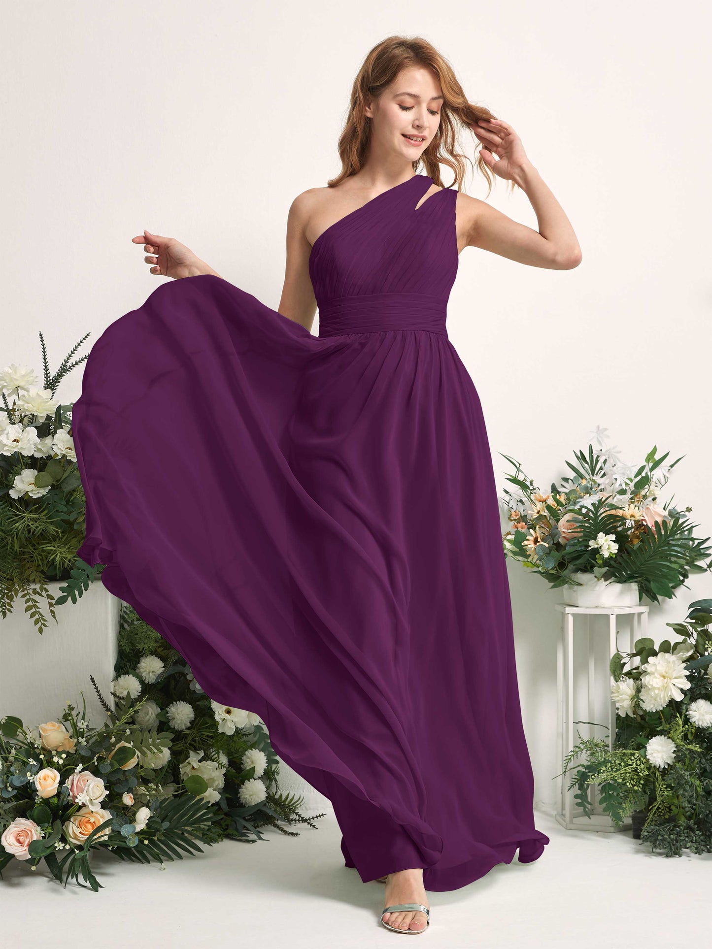 Evelyn Grape One Shoulder Maxi Dress