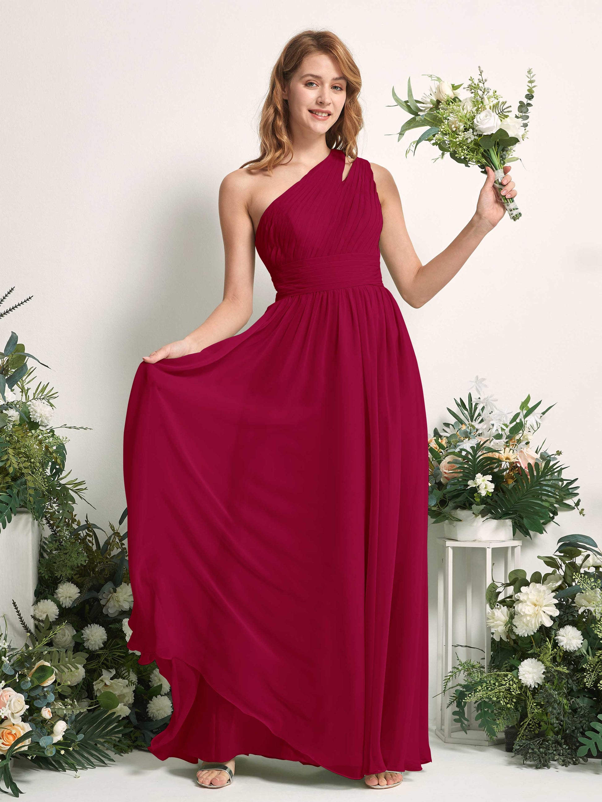 Evelyn Jester Red One Shoulder Maxi Dress