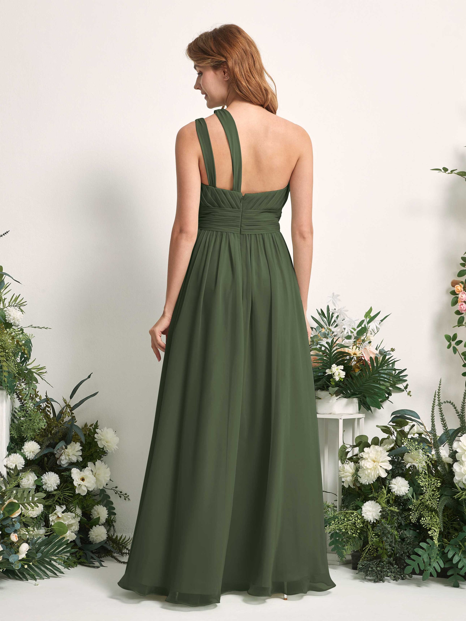 Evelyn Martini Olive One Shoulder Maxi Dress