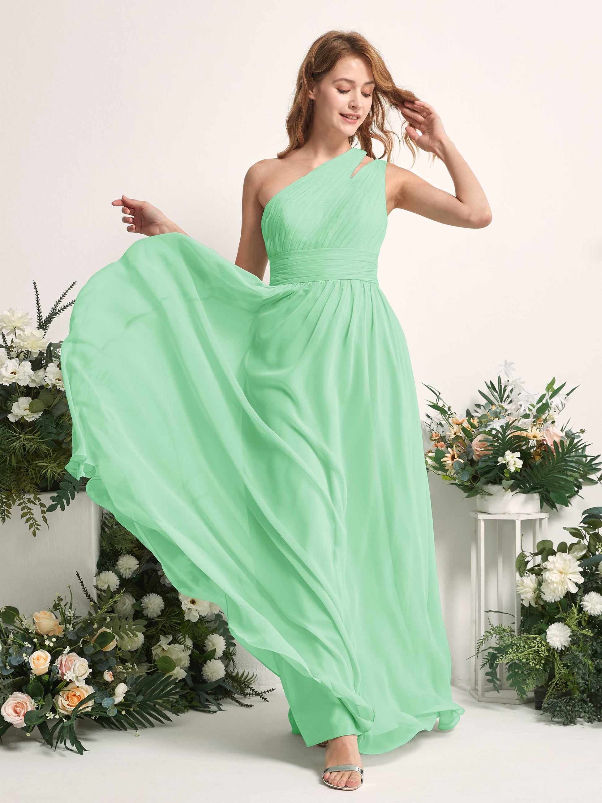 Evelyn Mint Green One Shoulder Maxi Dress