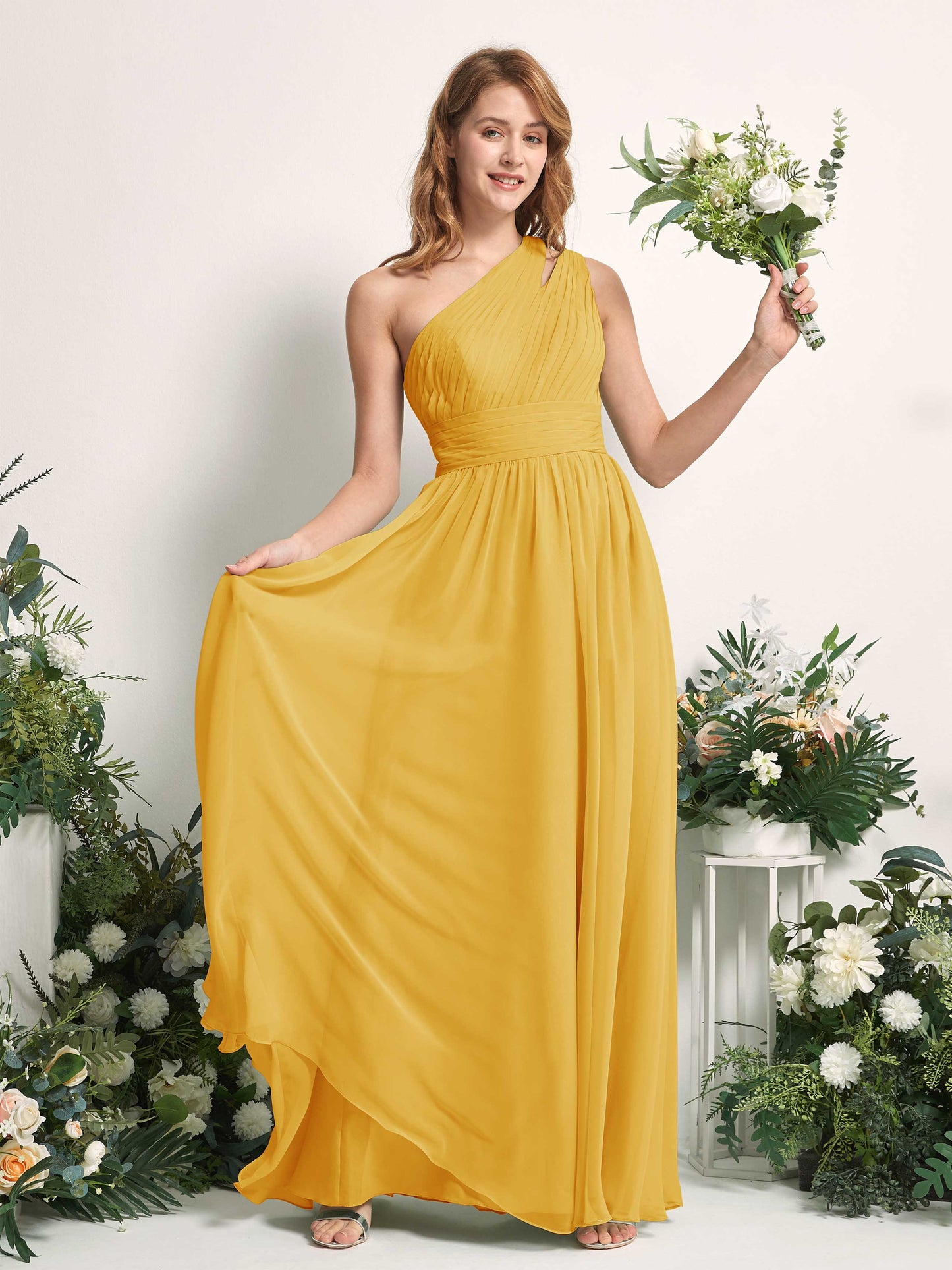 Evelyn Mustard Yellow One Shoulder Maxi Dress