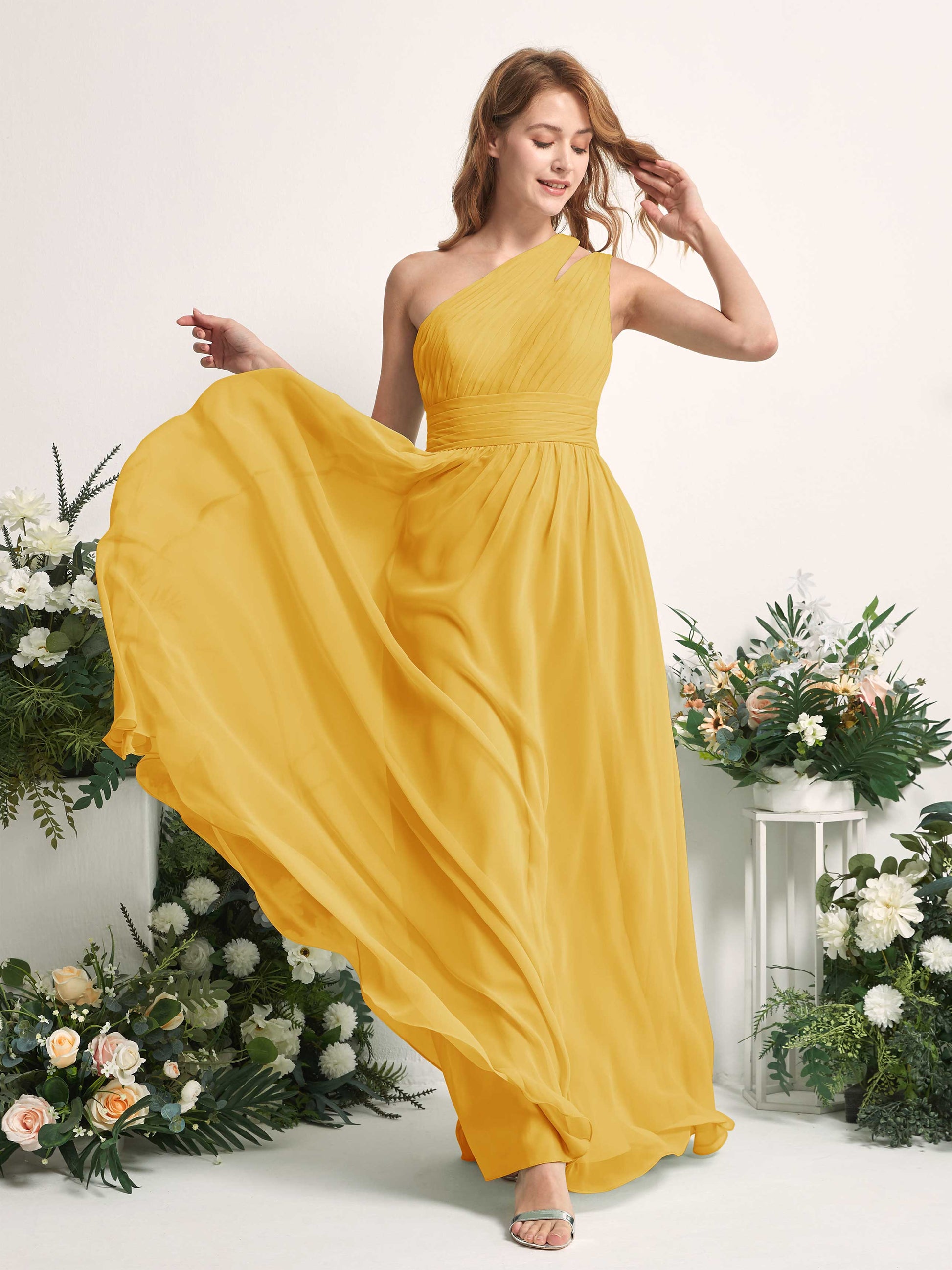 Evelyn Mustard Yellow One Shoulder Maxi Dress