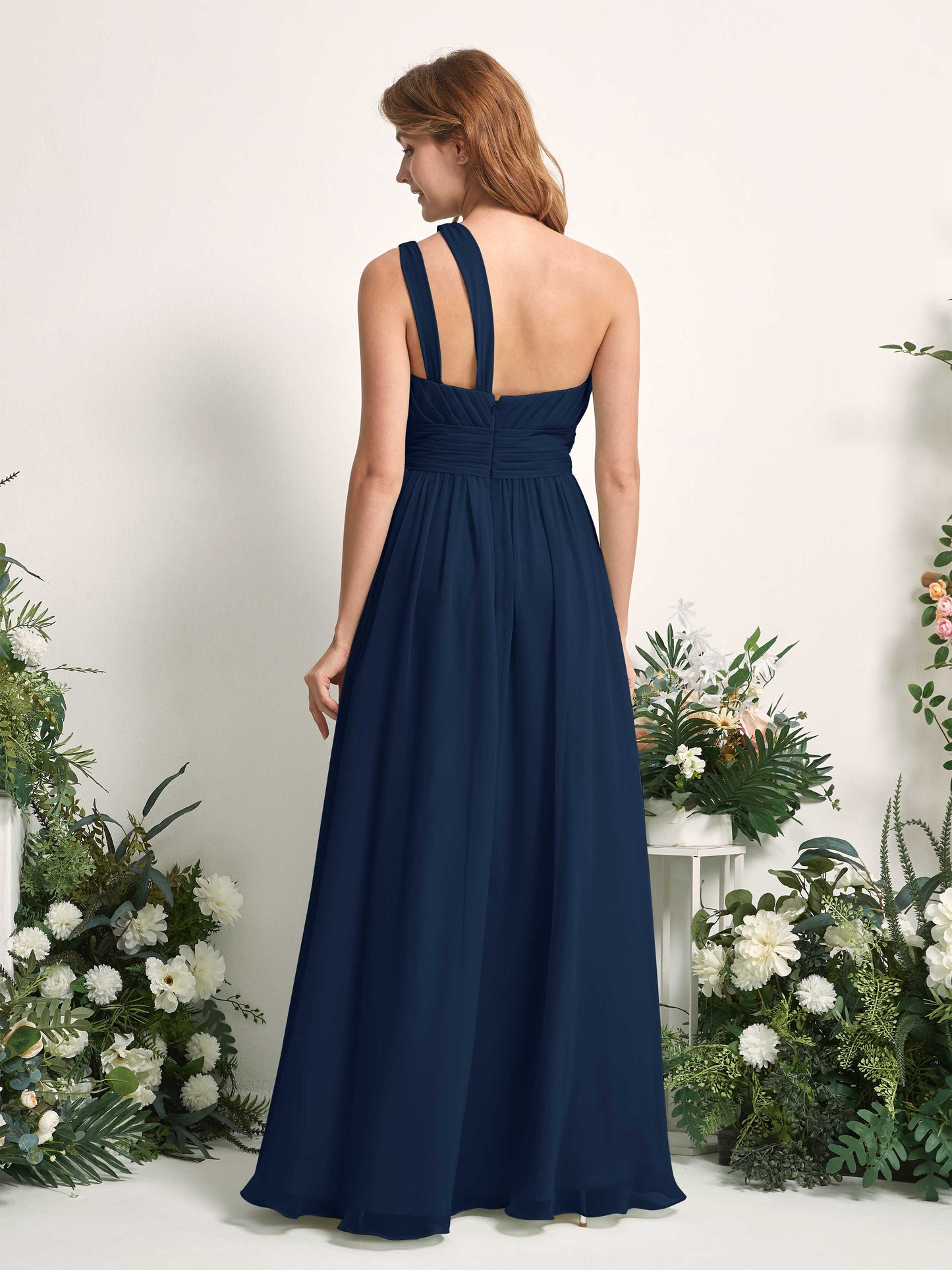 Evelyn Navy One Shoulder Maxi Dress