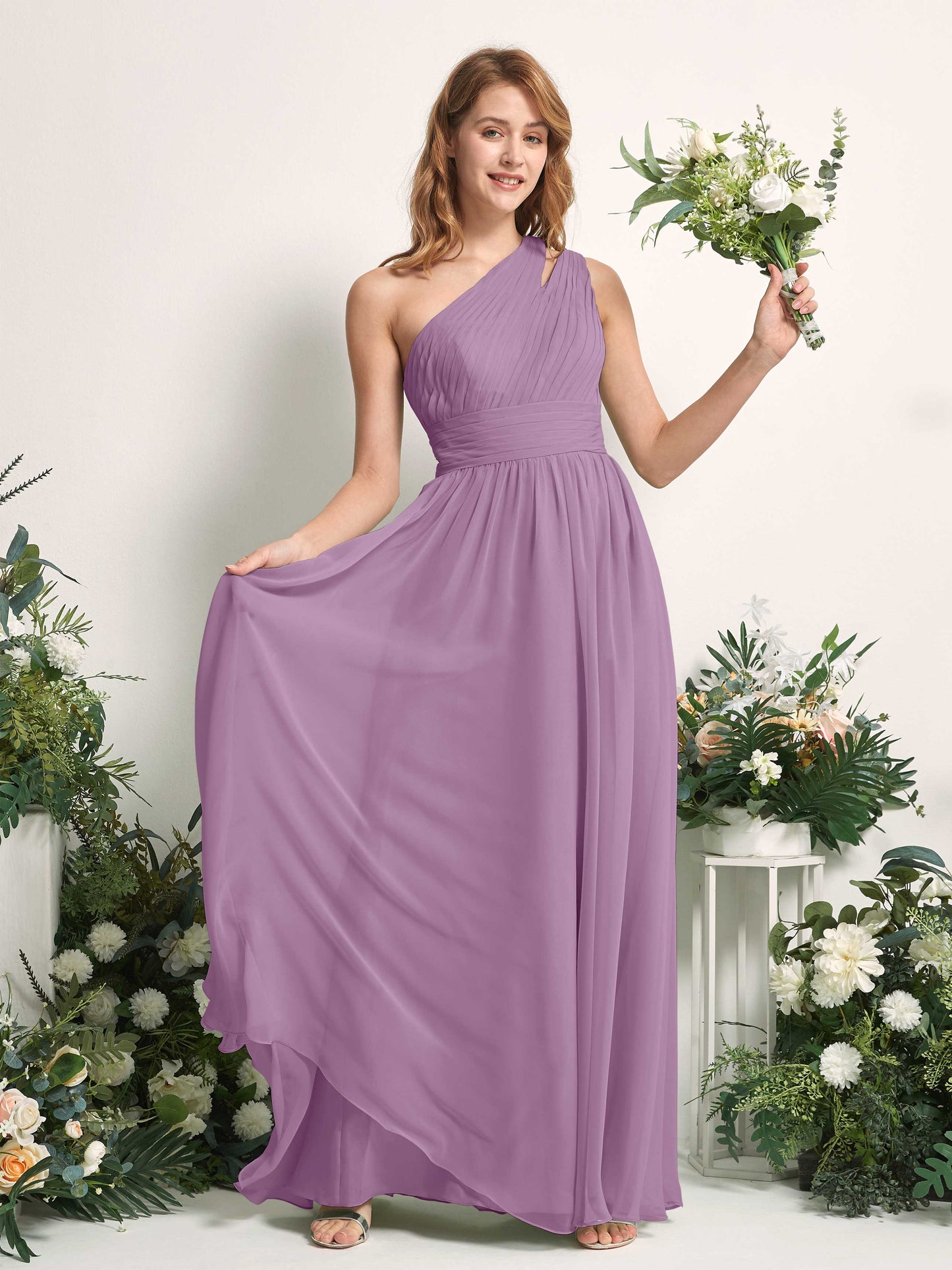 Evelyn Orchid Mist One Shoulder Maxi Dress