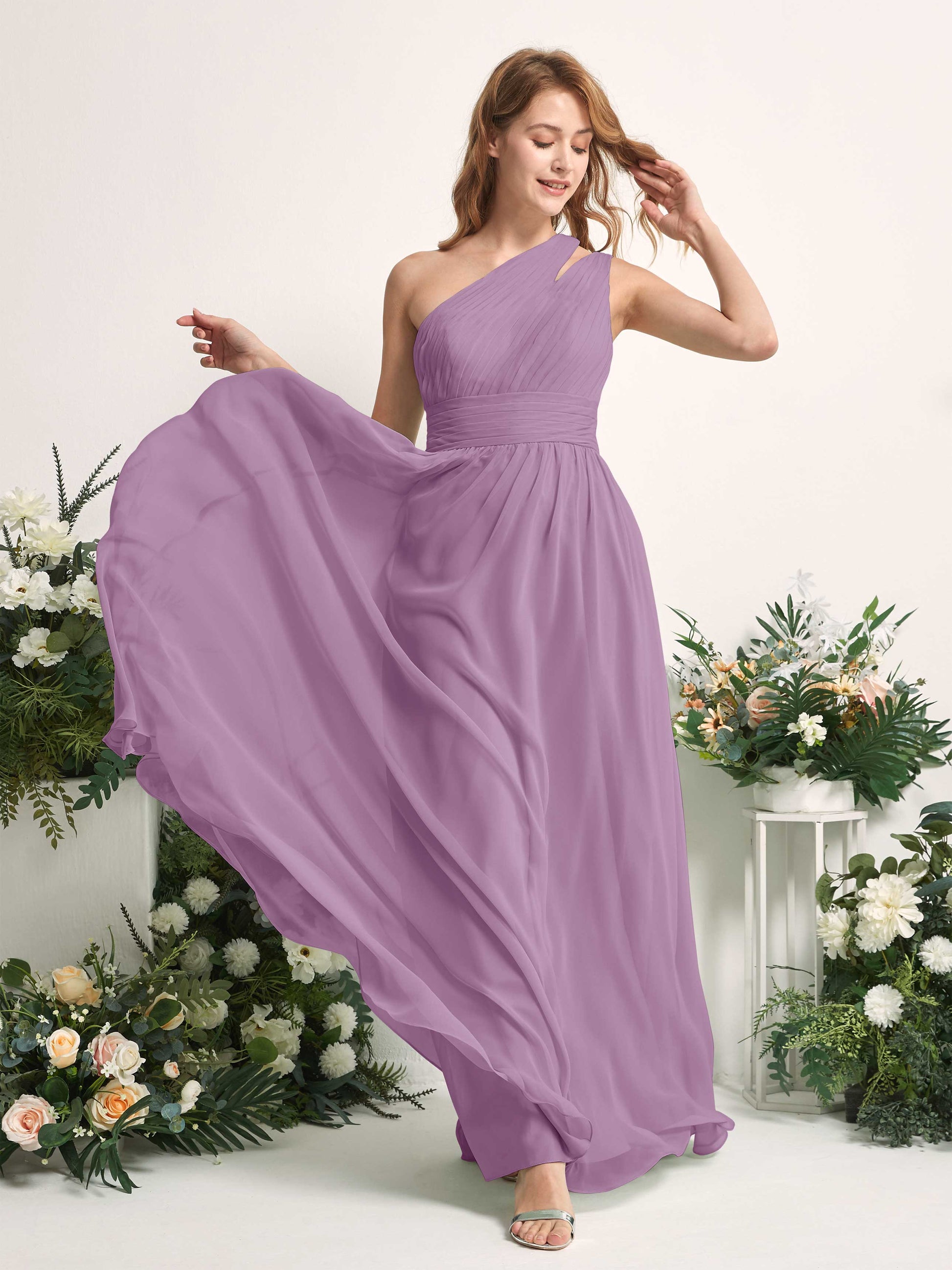 Evelyn Orchid Mist One Shoulder Maxi Dress