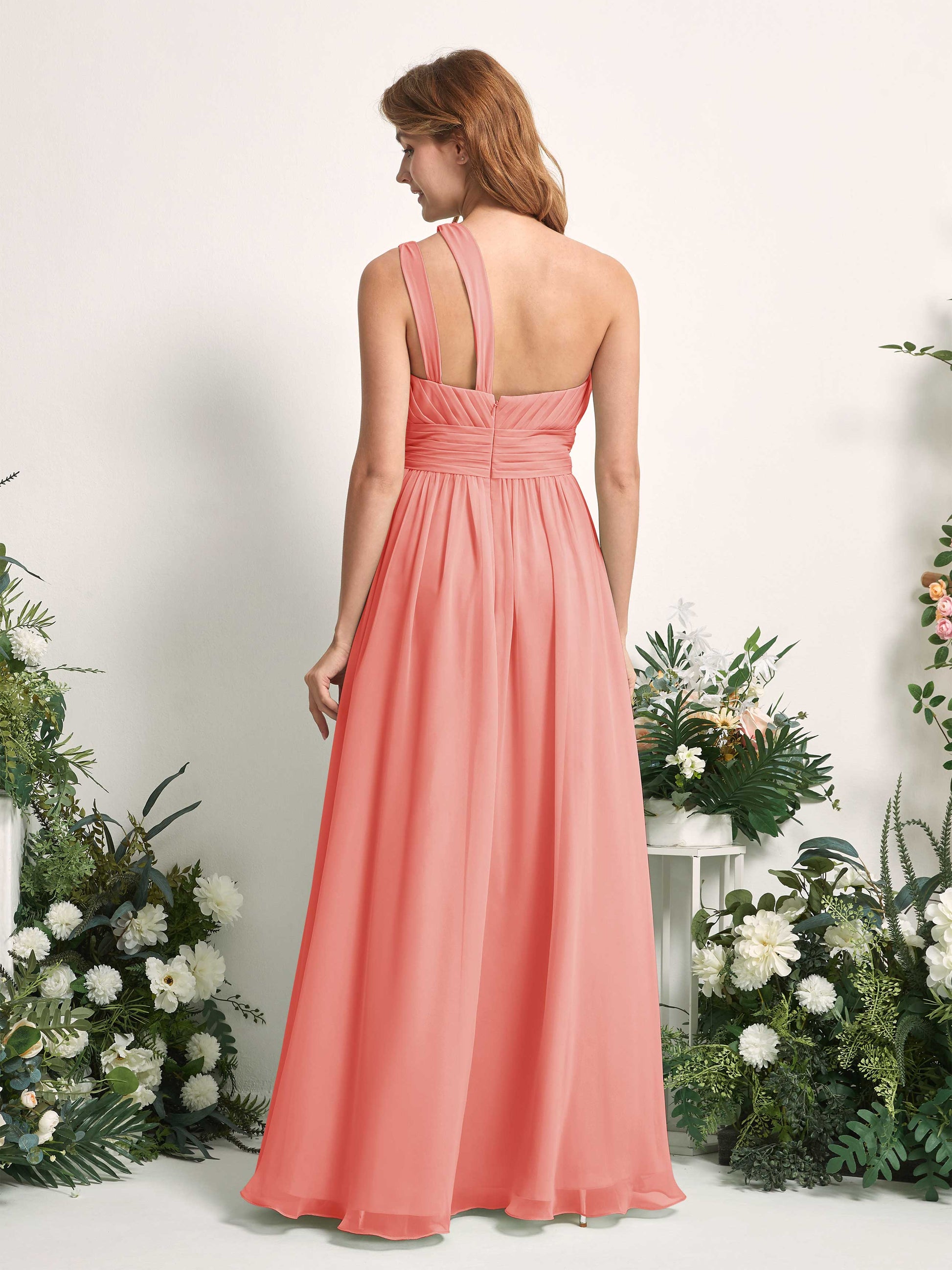 Evelyn Peach Pink One Shoulder Maxi Dress