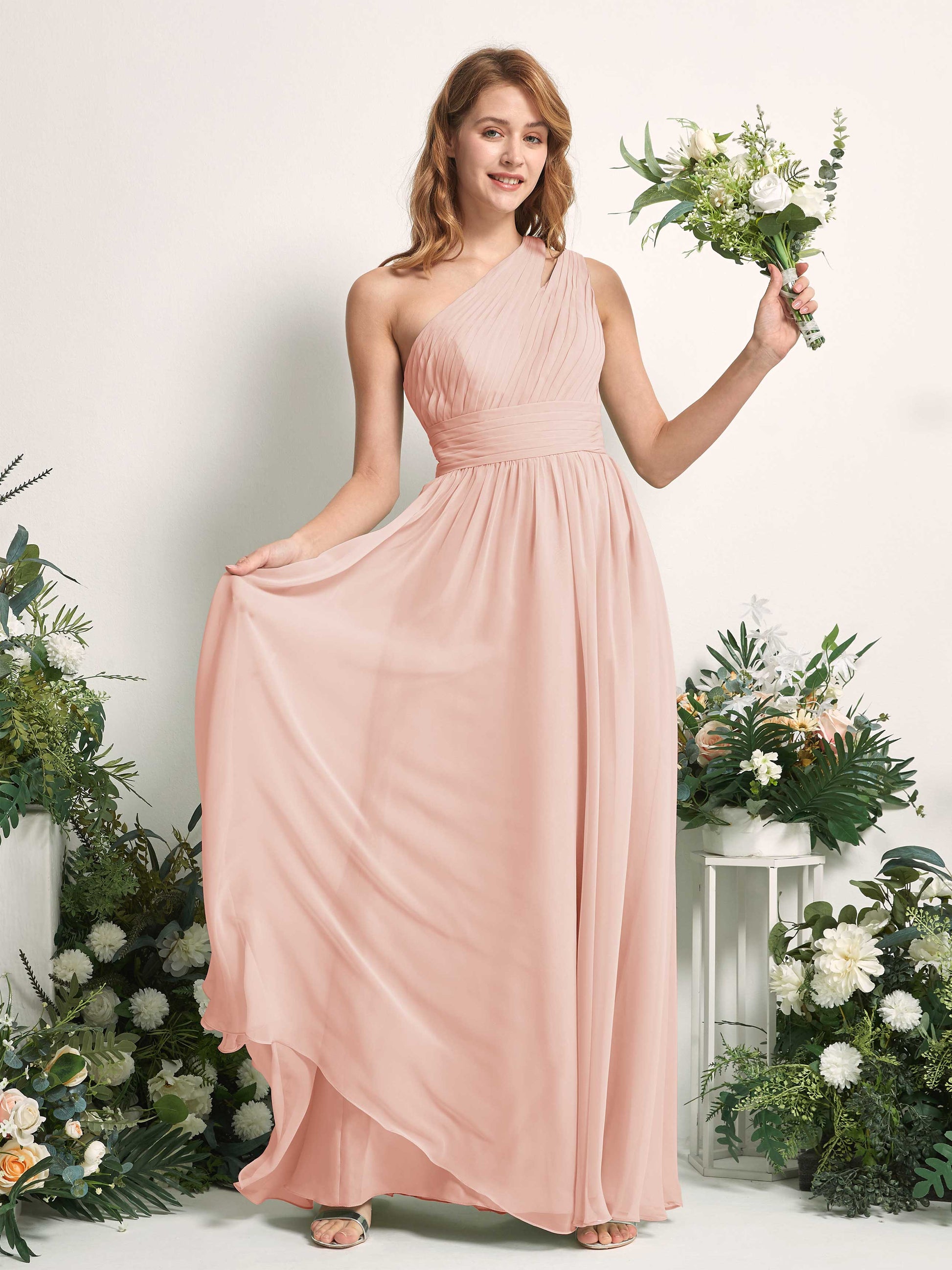 Evelyn Pearl Pink One Shoulder Maxi Dress