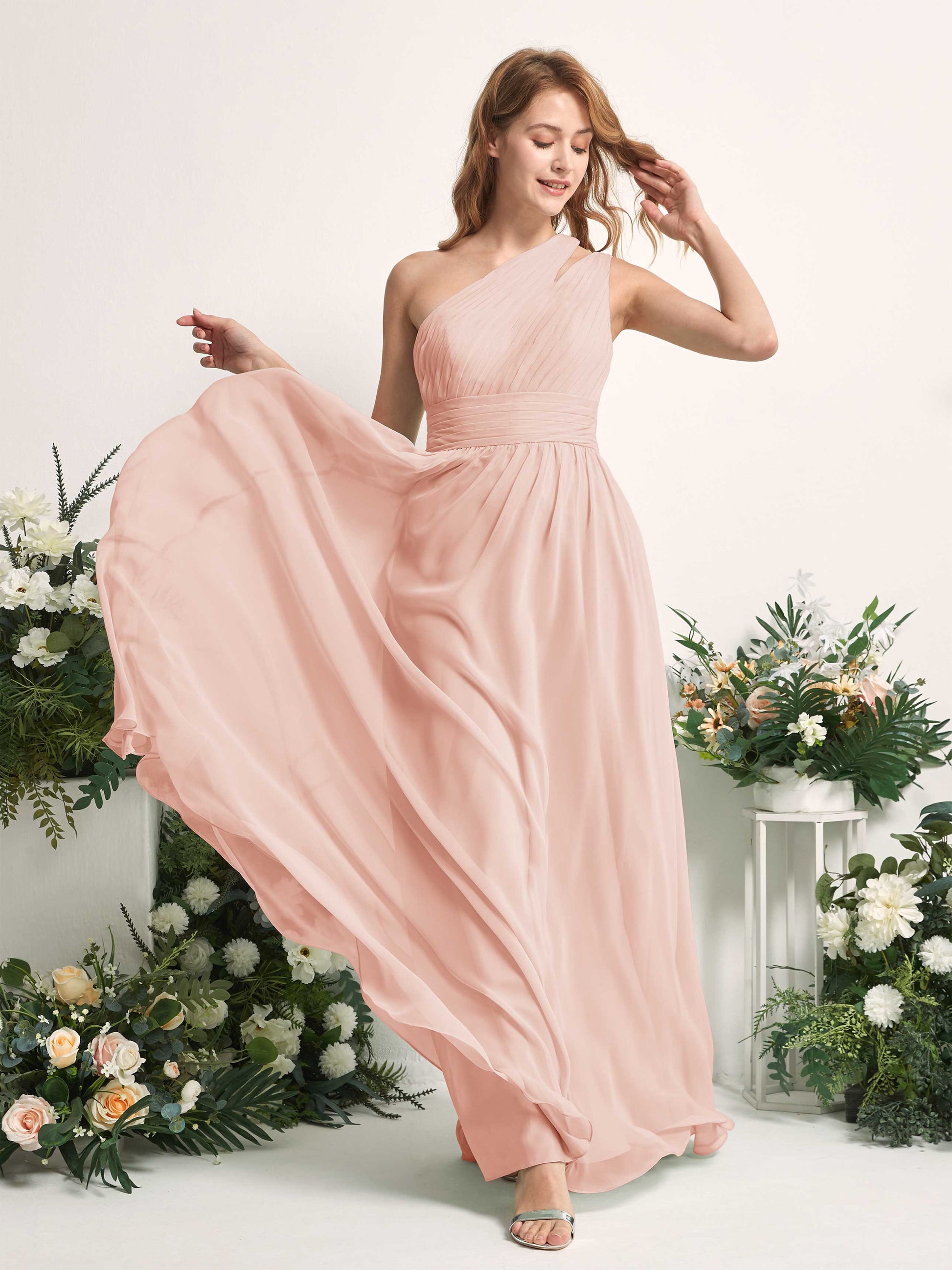 Evelyn Pearl Pink One Shoulder Maxi Dress