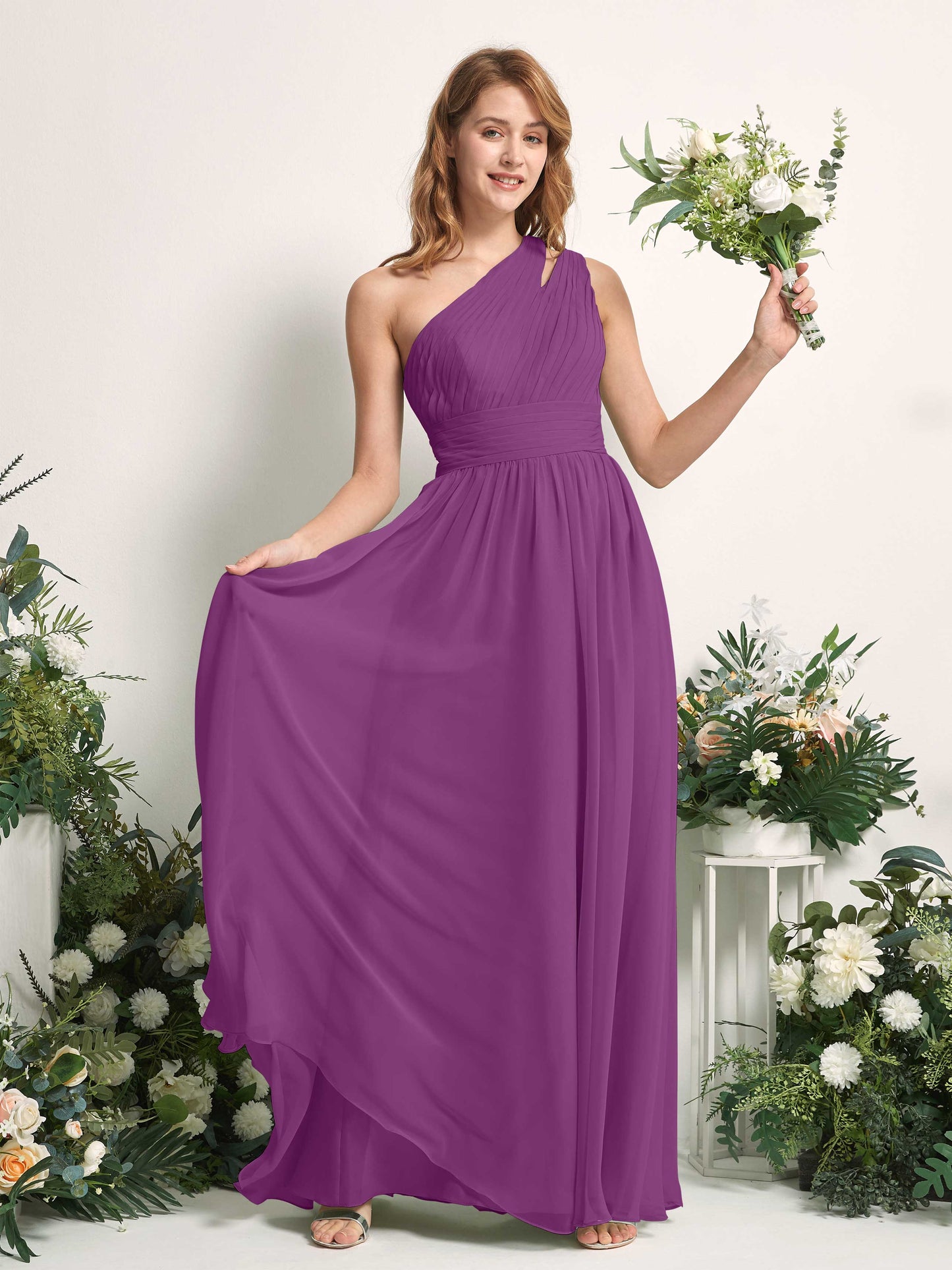 Evelyn Purple One Shoulder Maxi Dress