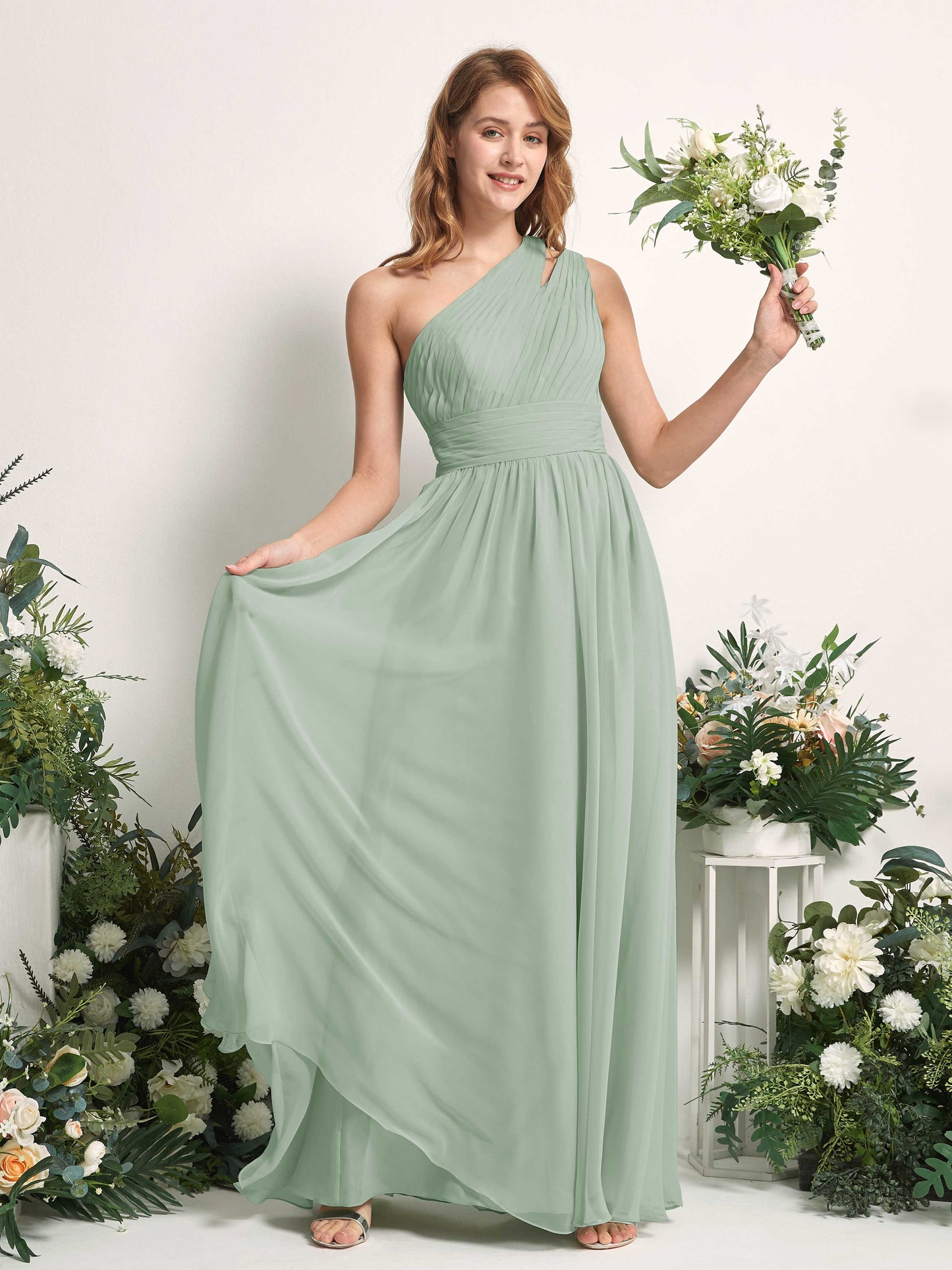 Evelyn Sage Green One Shoulder Maxi Dress