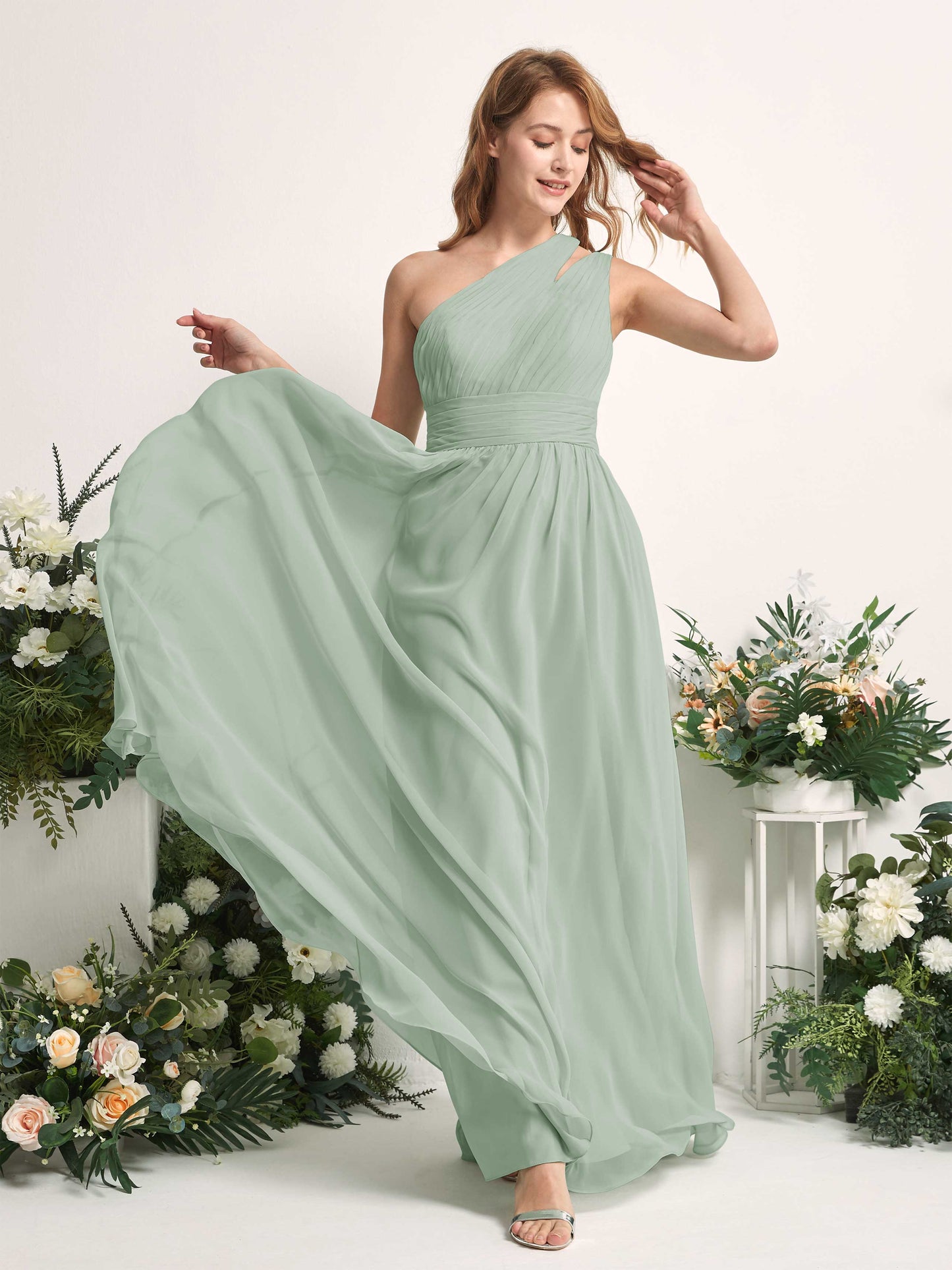 Evelyn Sage Green One Shoulder Maxi Dress