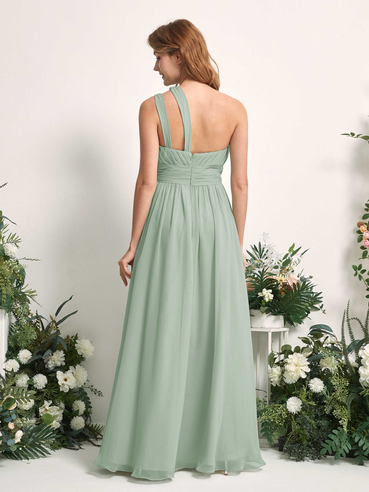 Evelyn Sage Green One Shoulder Maxi Dress