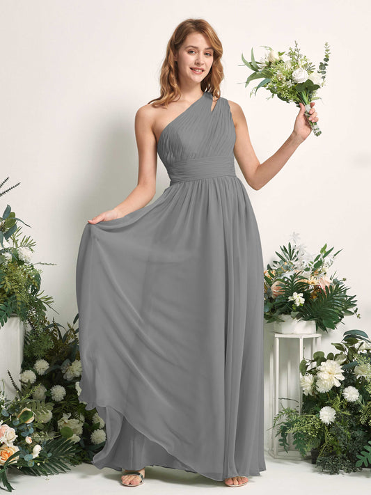 Evelyn Steel Gray One Shoulder Maxi Dress