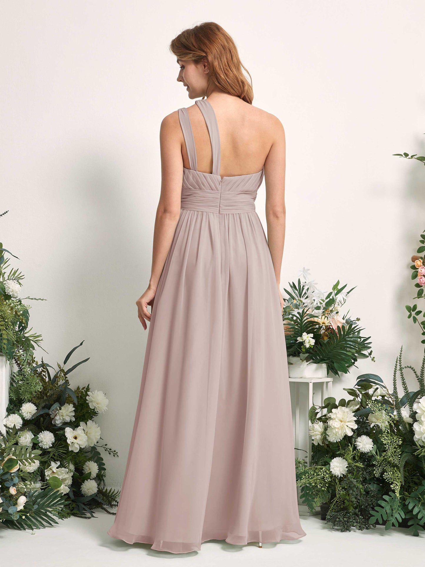 Evelyn Taupe One Shoulder Maxi Dress