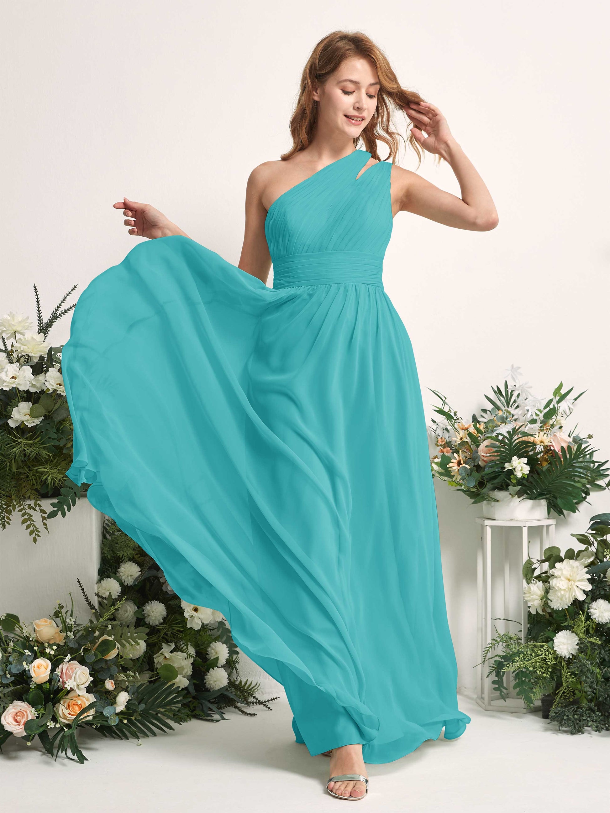 Evelyn Turquoise One Shoulder Maxi Dress