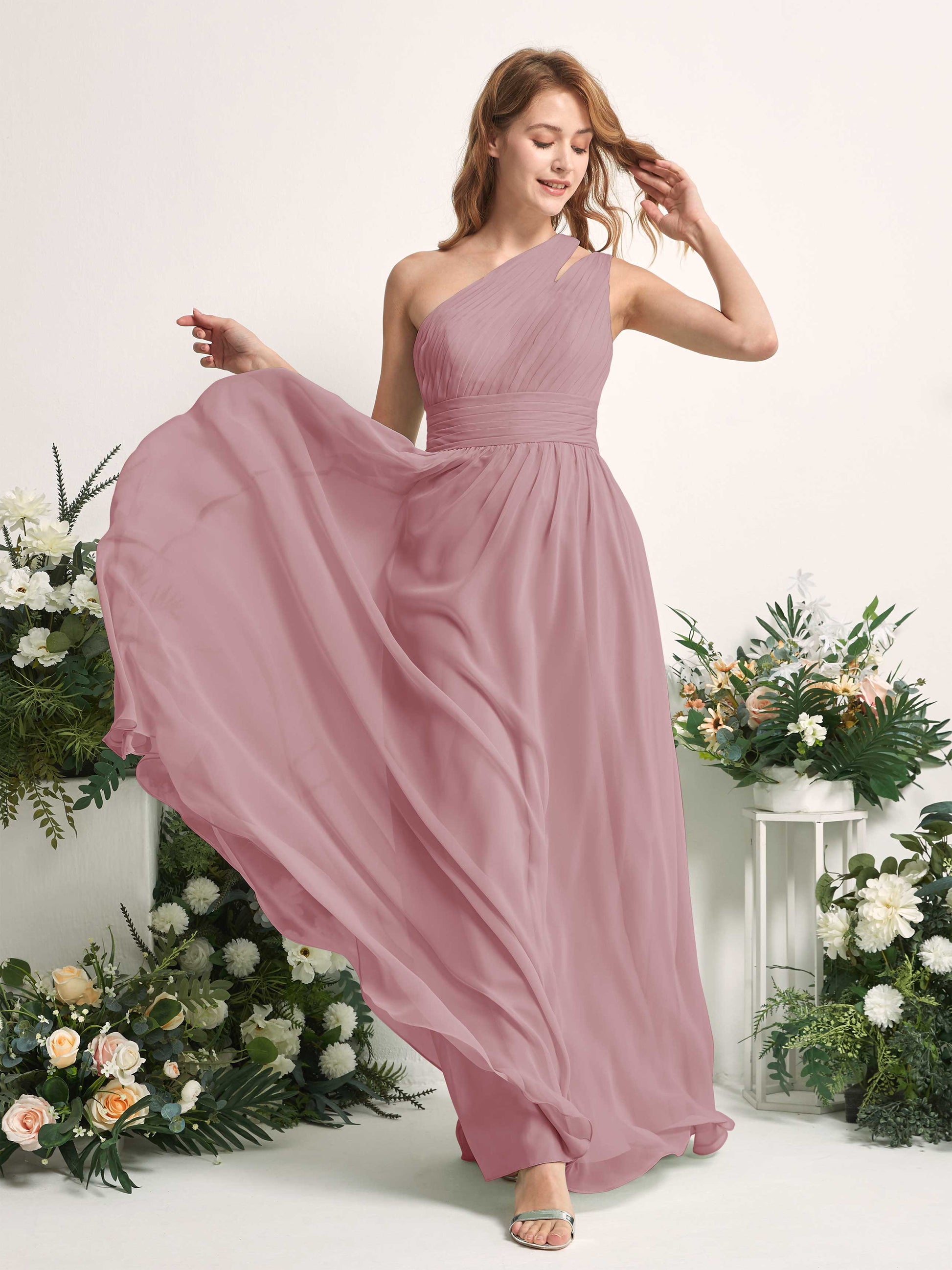 Evelyn Vintage Mauve One Shoulder Maxi Dress