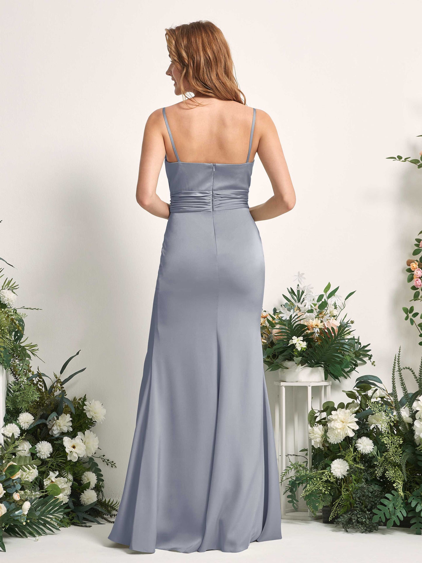 Faye Dusty Blue Satin Sleeveless Maxi Dress