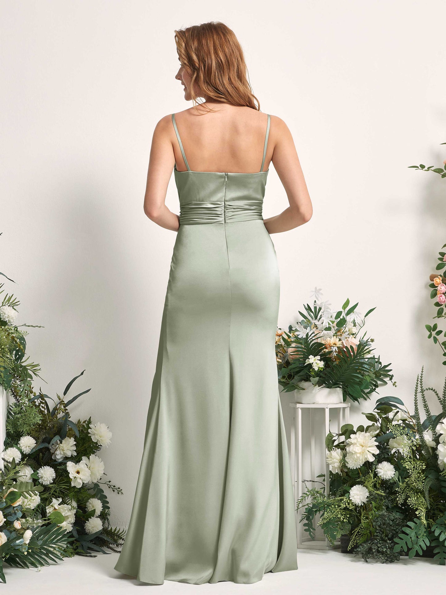 Faye Sage Green Satin Sleeveless Maxi Dress