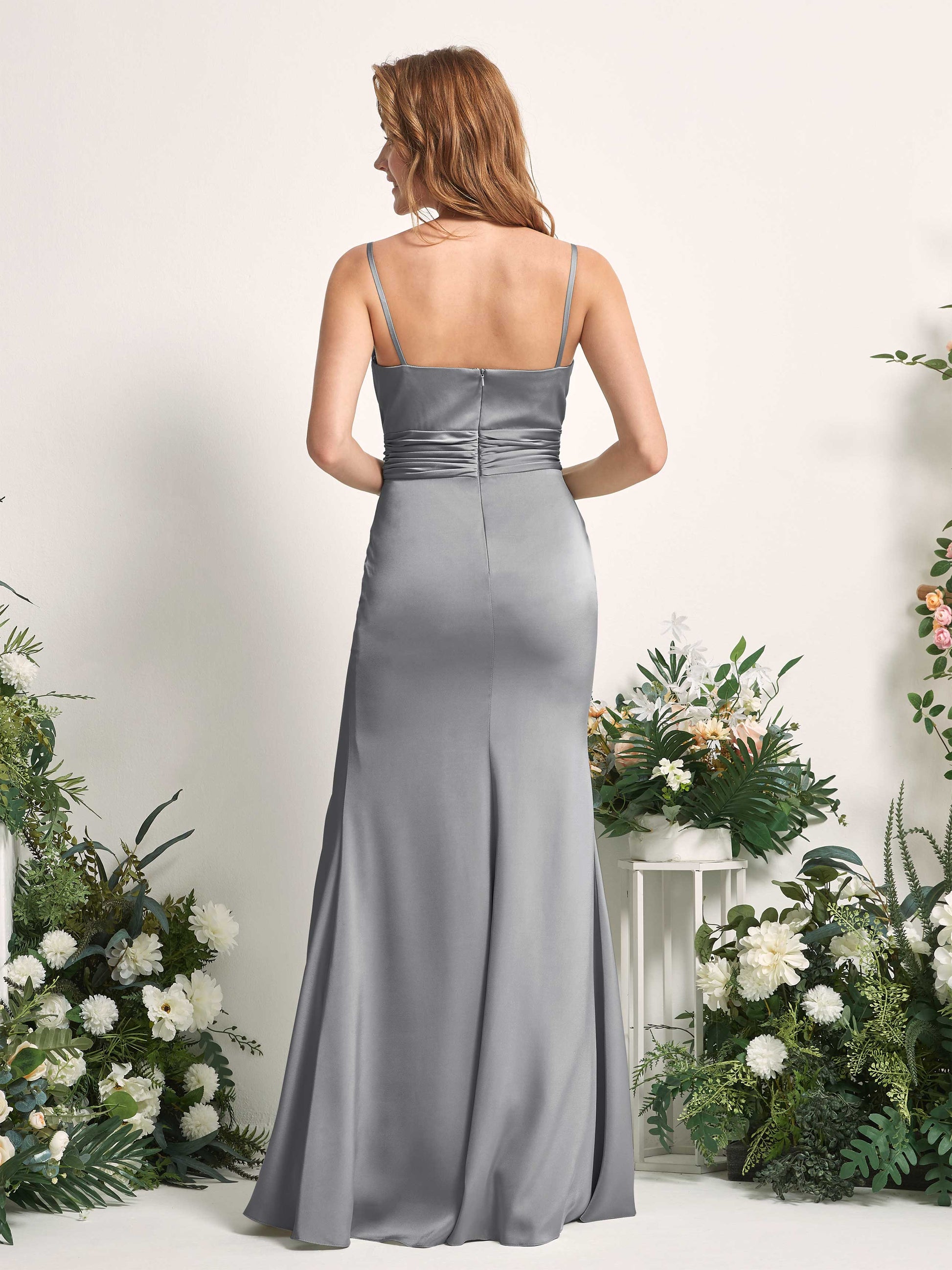 Faye Steel Gray Satin Sleeveless Maxi Dress