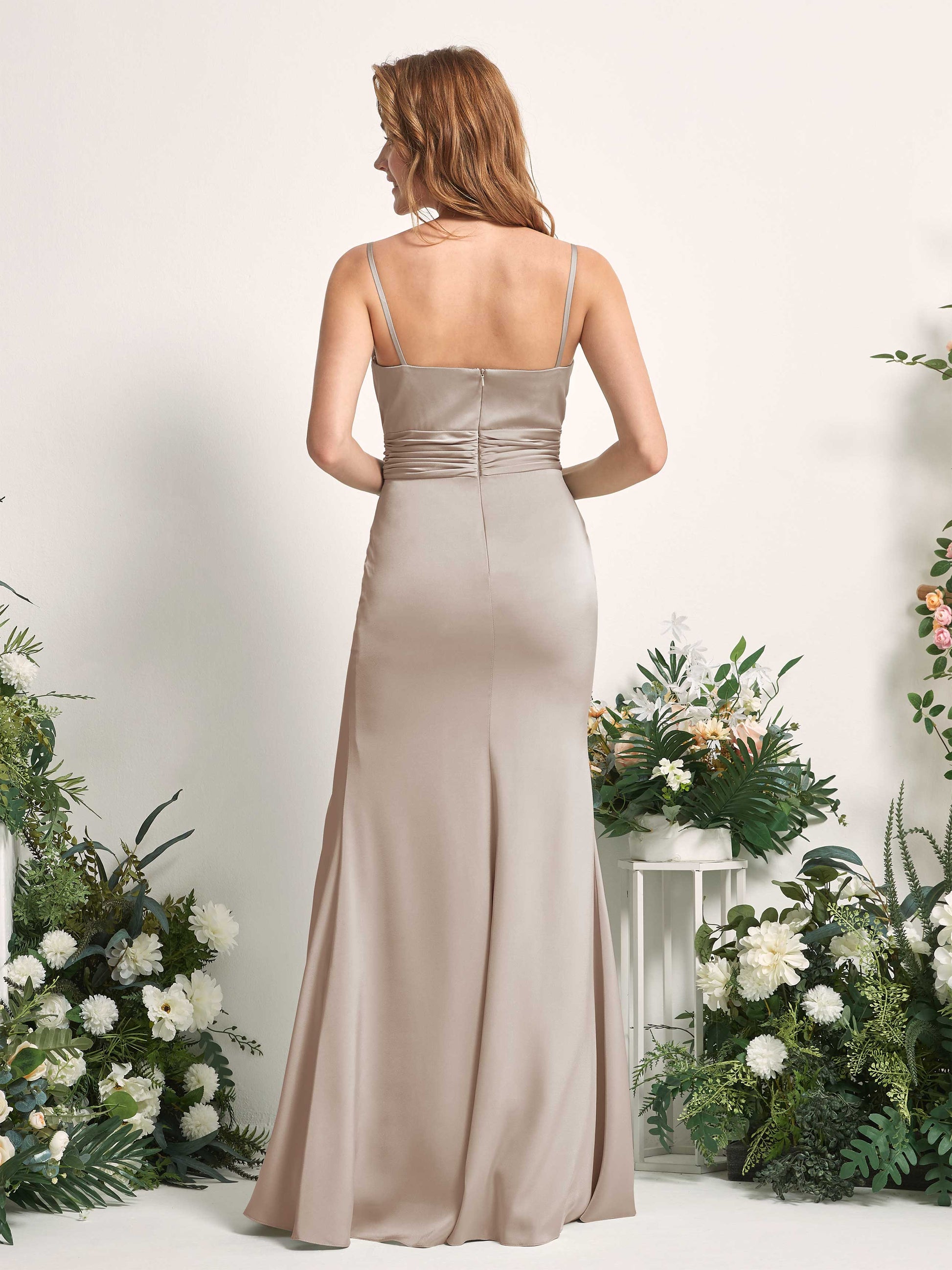 Faye Taupe Satin Sleeveless Maxi Dress