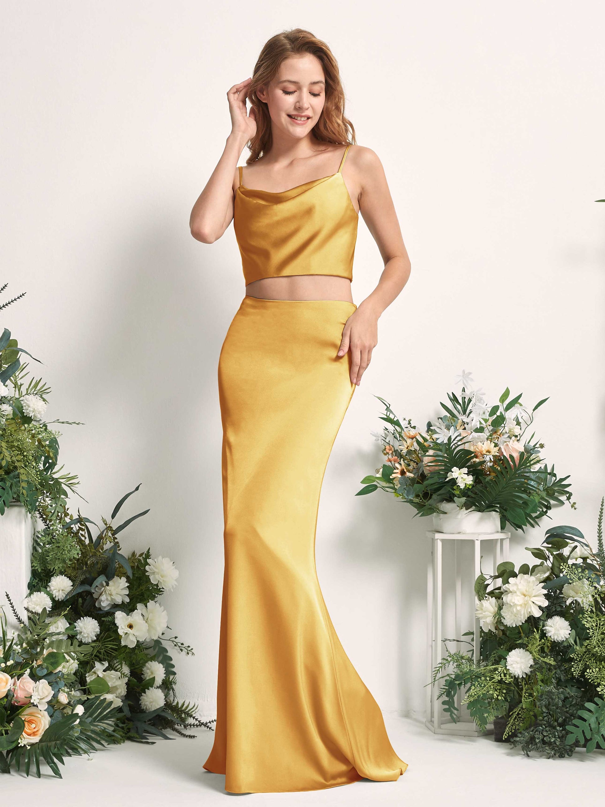 Felicity Canary Satin Sleeveless Maxi Dress