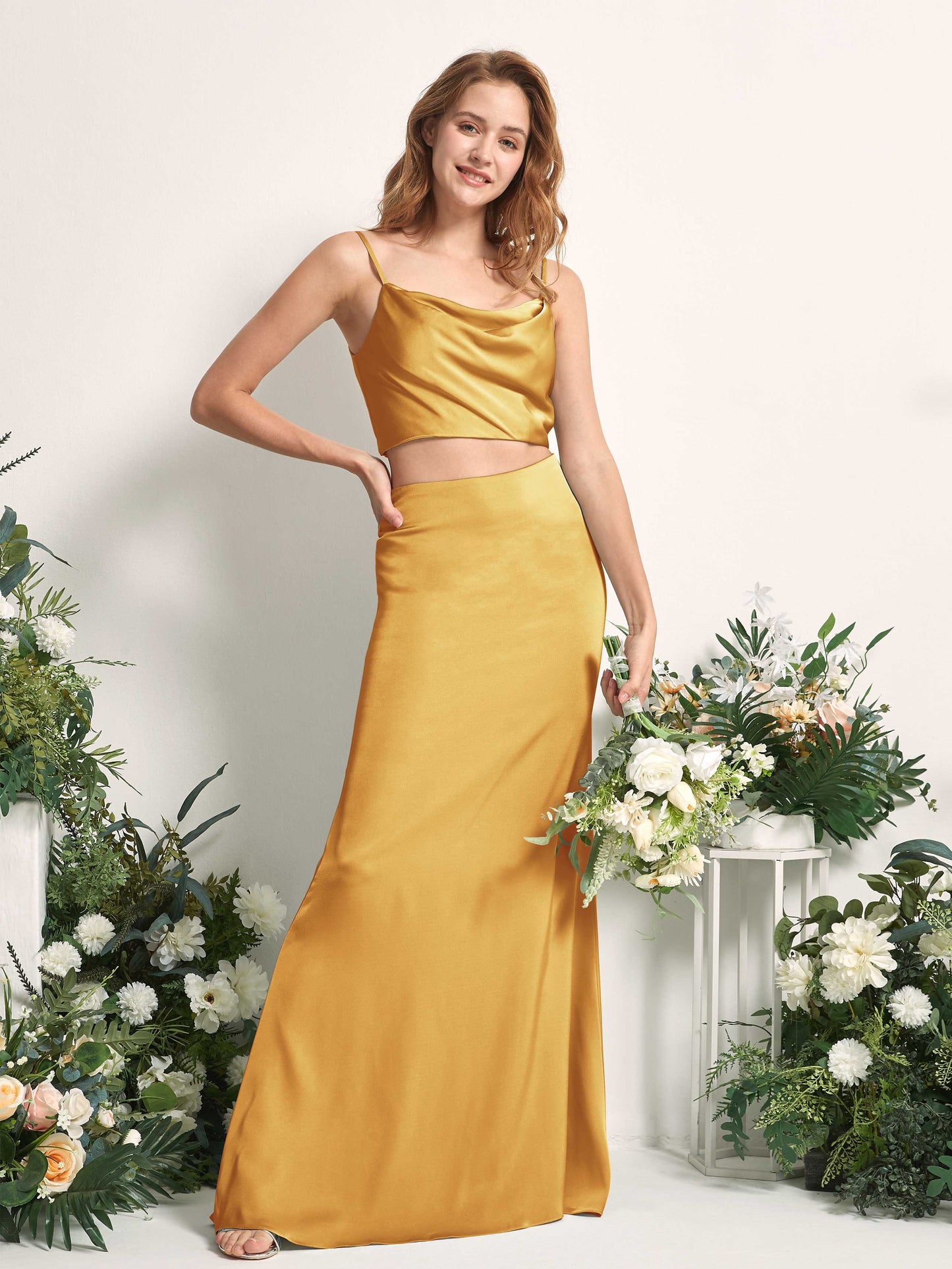 Felicity Canary Satin Sleeveless Maxi Dress