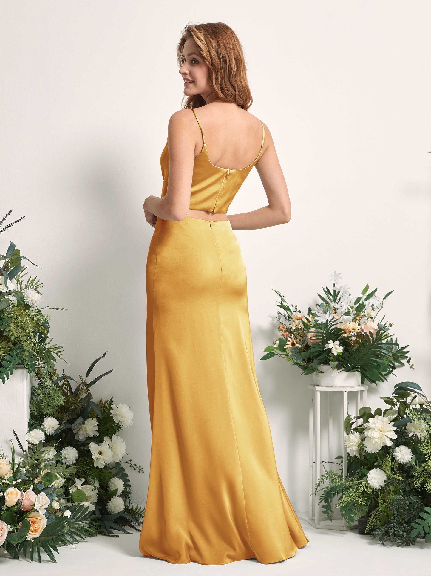 Felicity Canary Satin Sleeveless Maxi Dress