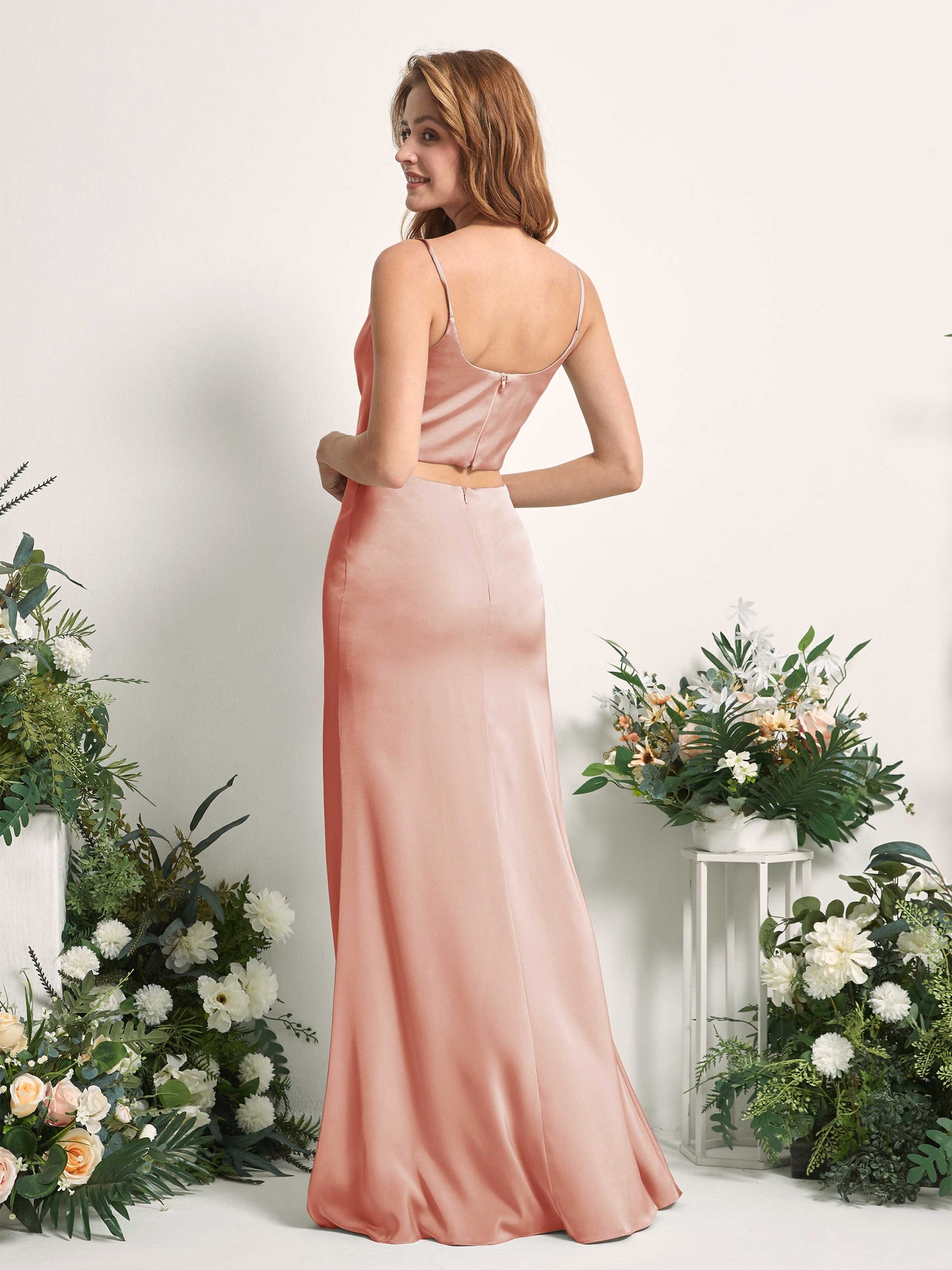 Felicity Cantaloupe Satin Sleeveless Maxi Dress