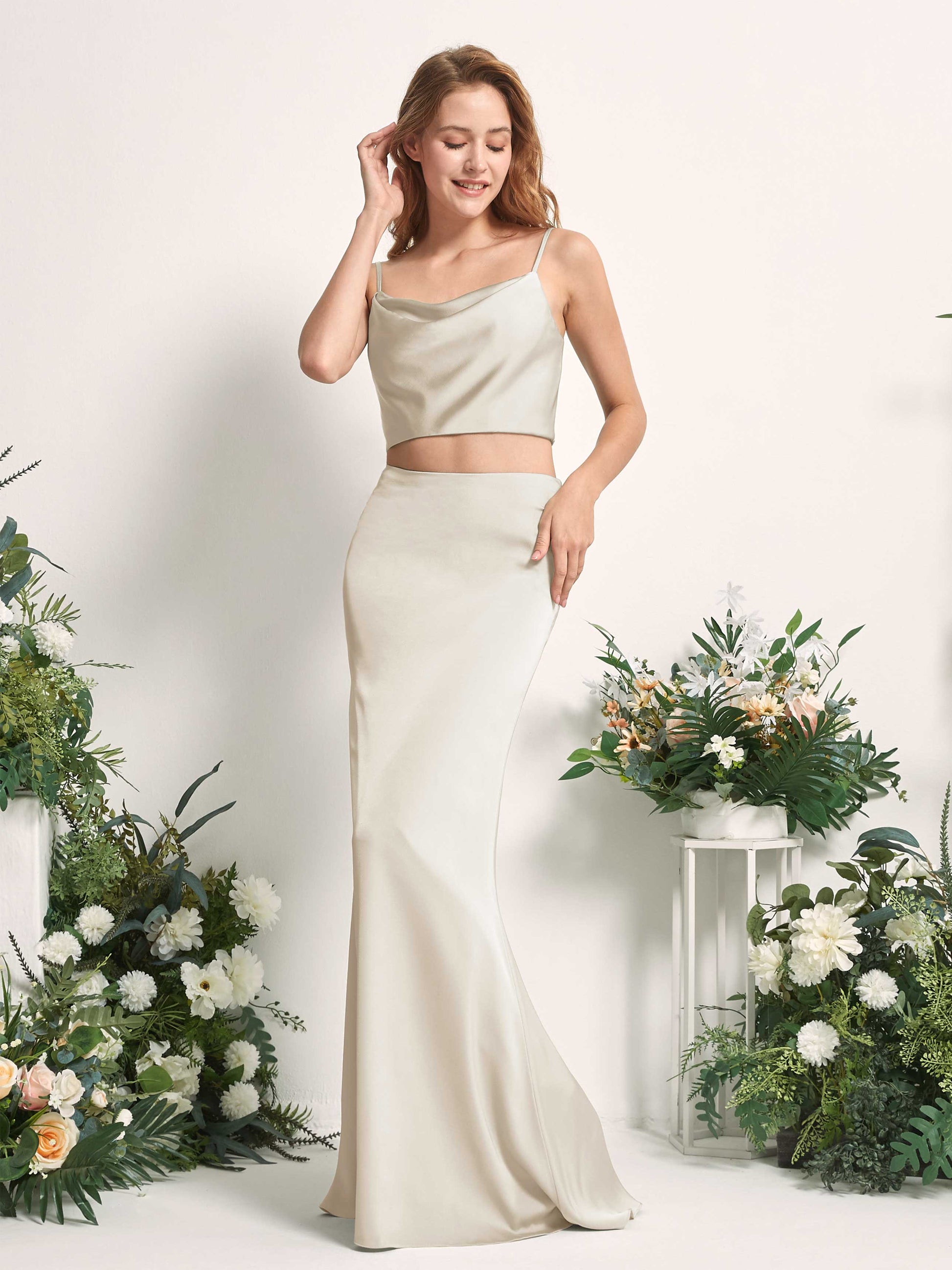 Felicity Champagne Satin Sleeveless Maxi Dress