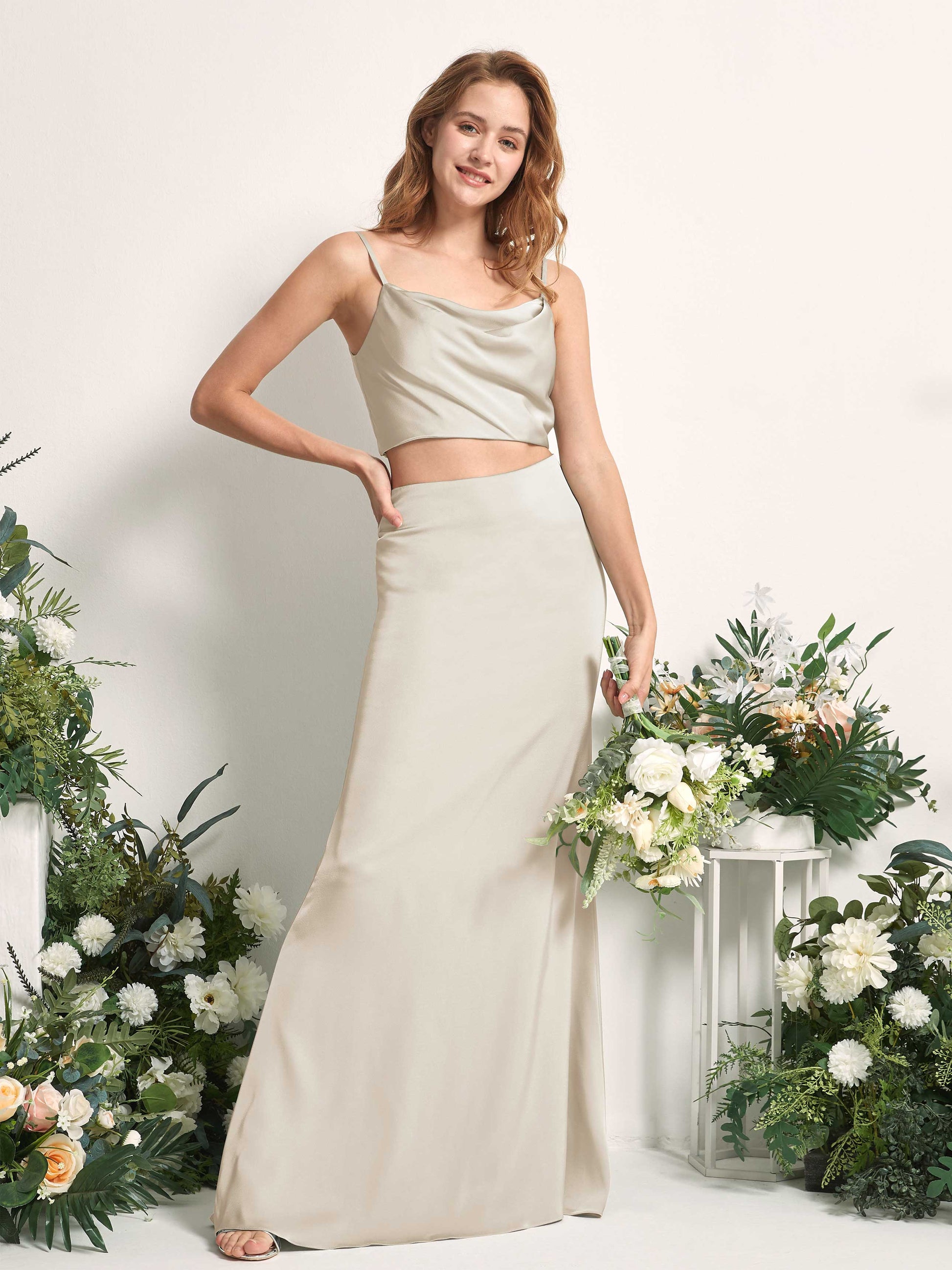 Felicity Champagne Satin Sleeveless Maxi Dress