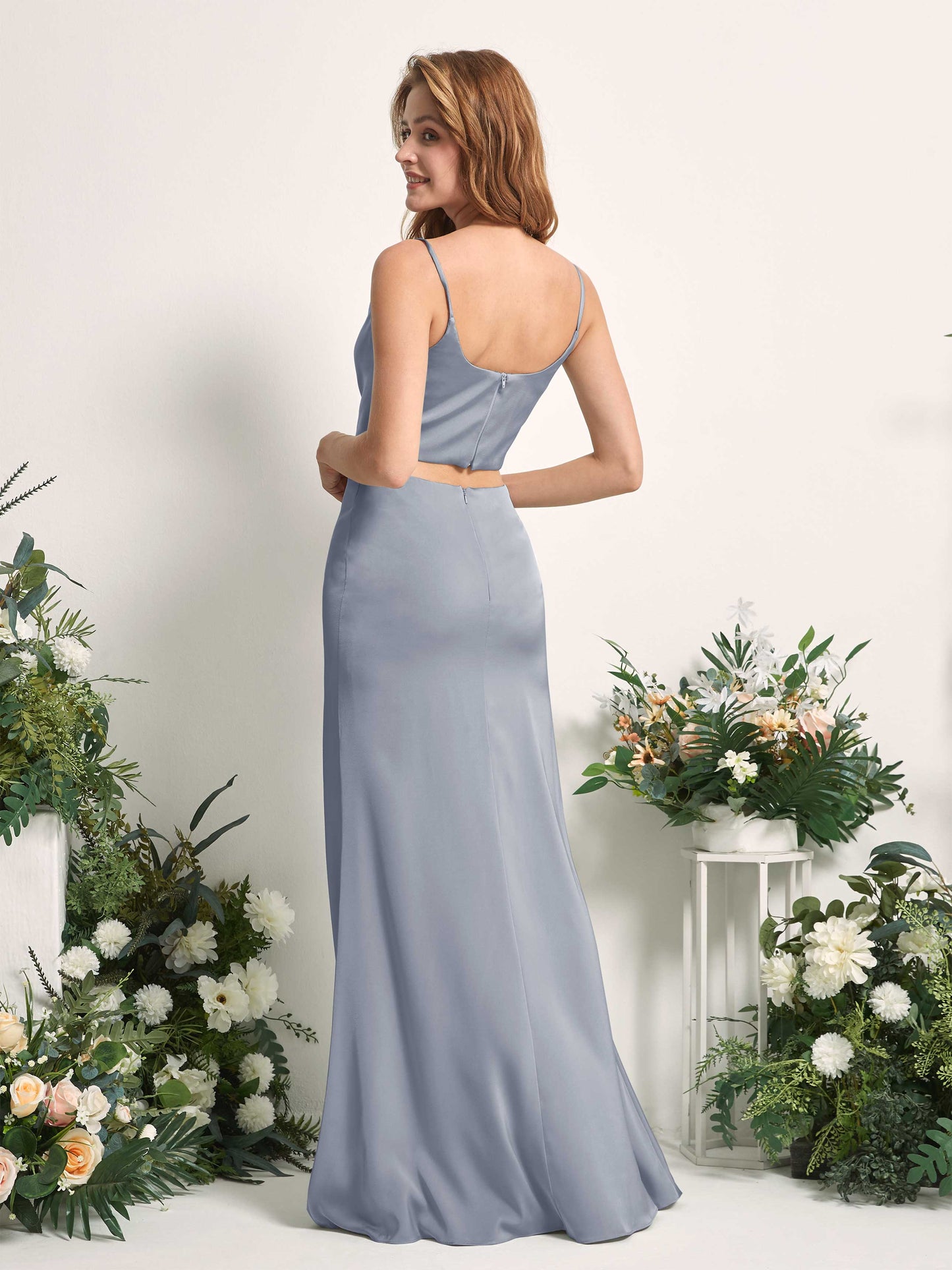 Felicity Dusty Blue Satin Sleeveless Maxi Dress