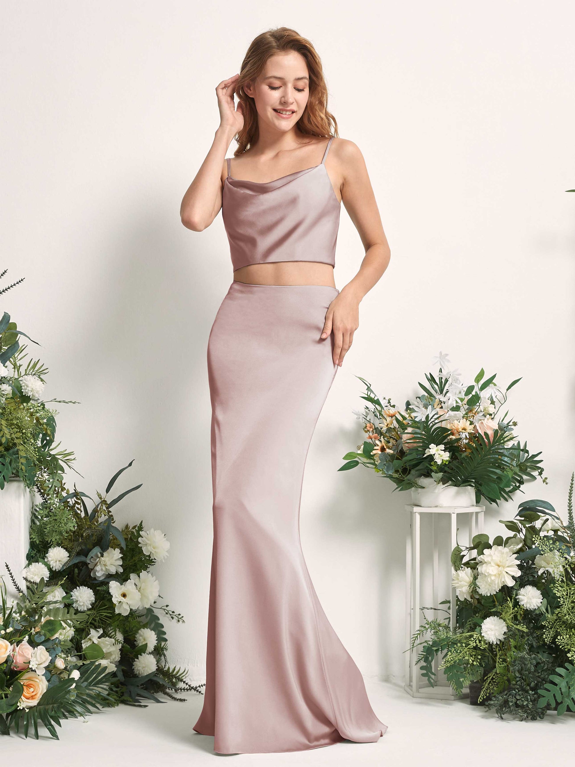 Felicity Dusty Rose Satin Sleeveless Maxi Dress