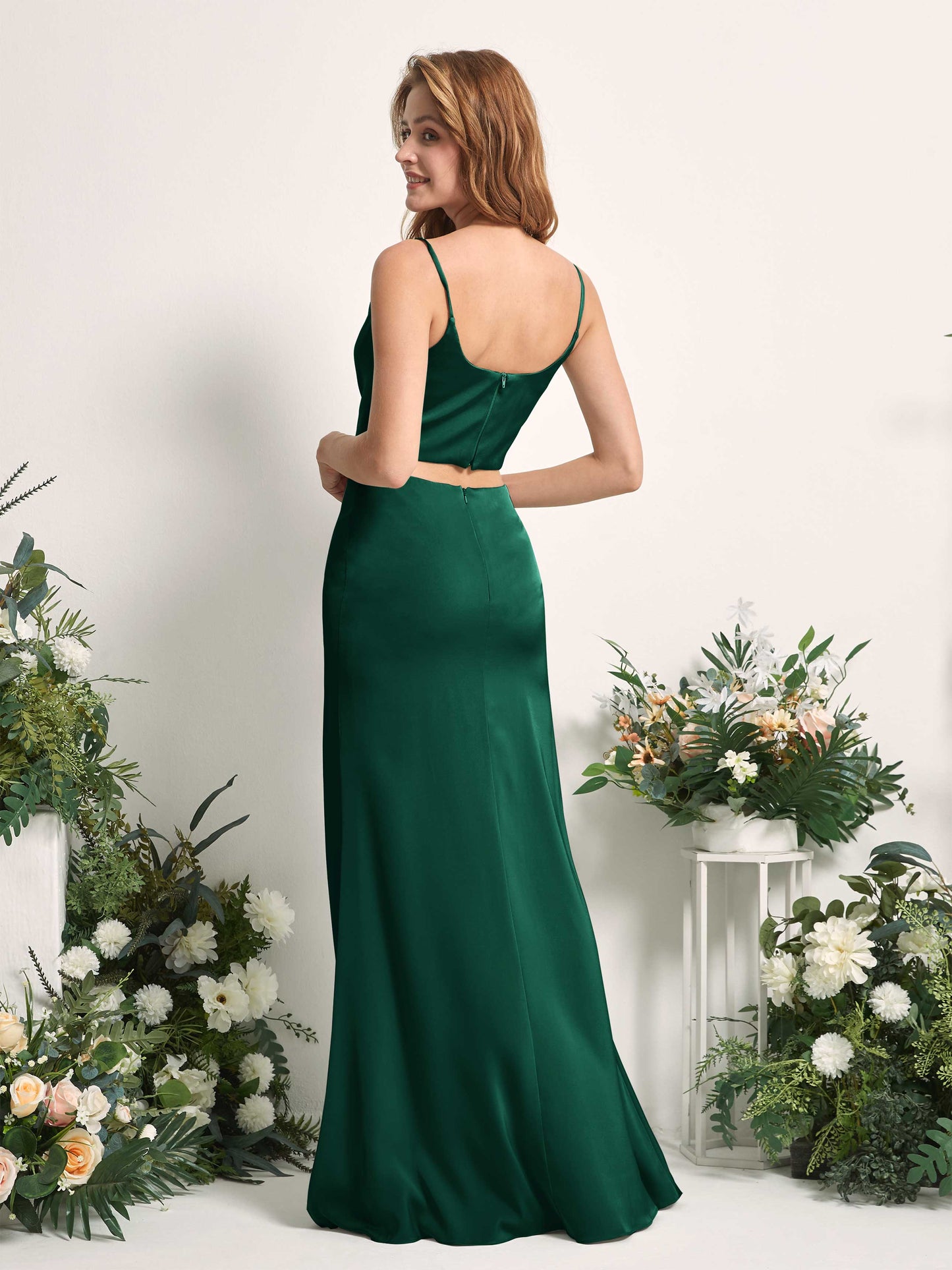 Felicity Hunter Green Satin Sleeveless Maxi Dress