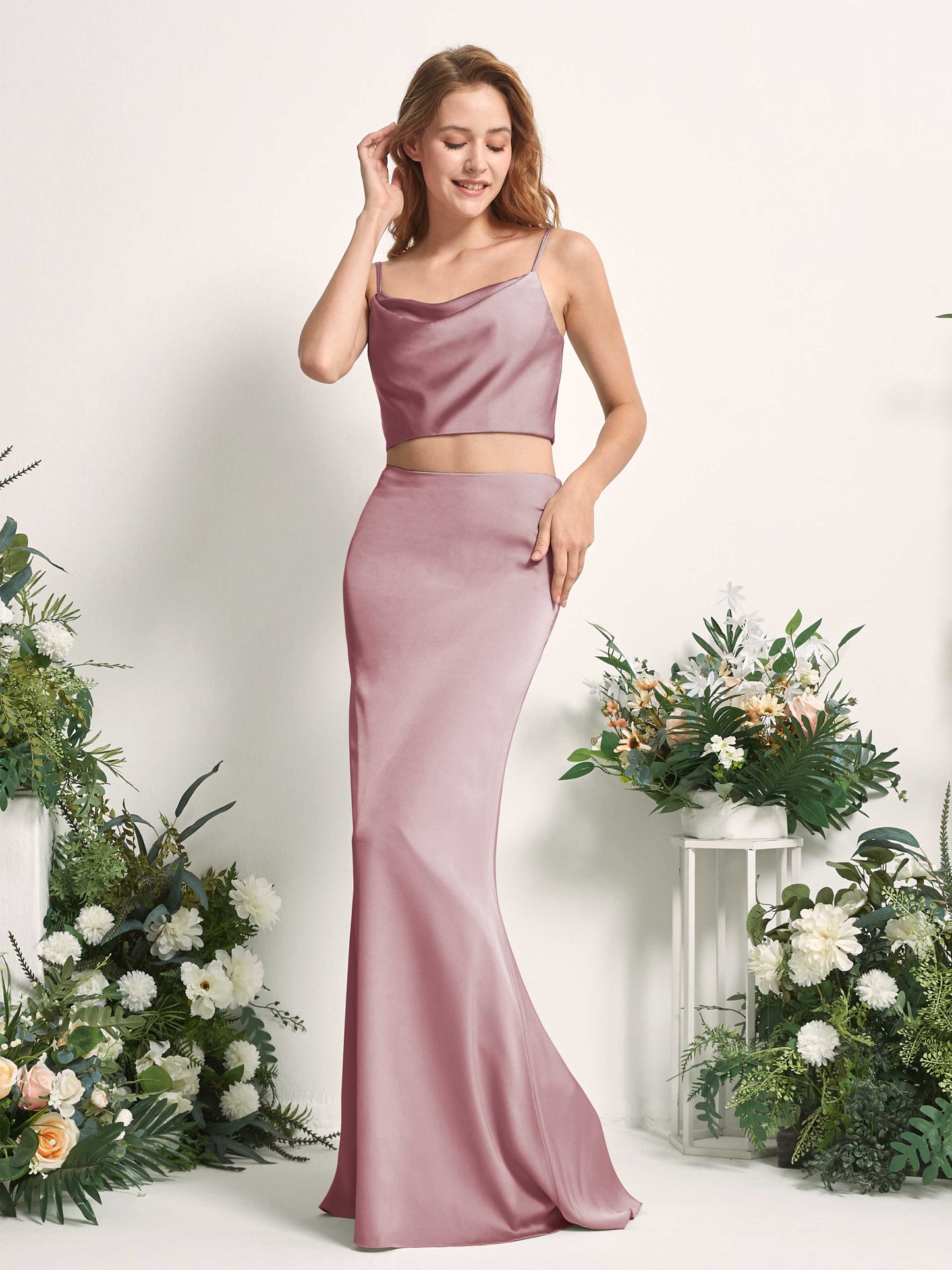 Felicity Rose Quartz Satin Sleeveless Maxi Dress