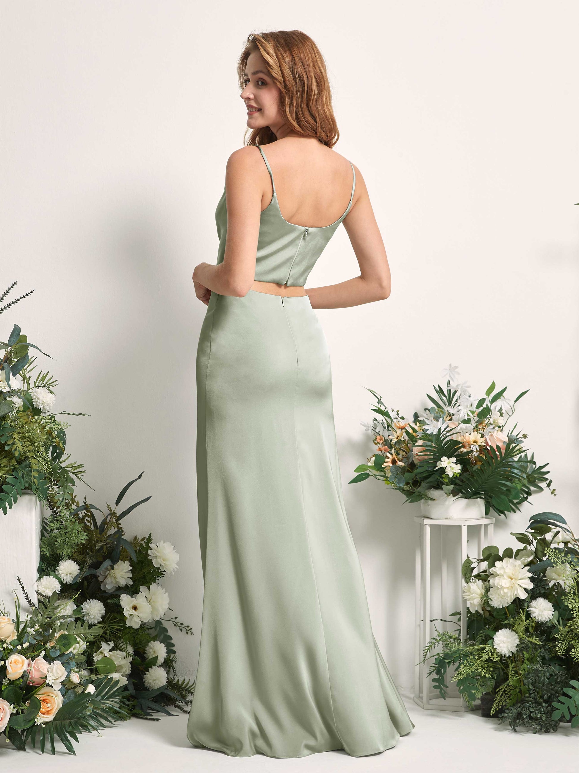 Felicity Sage Green Satin Sleeveless Maxi Dress