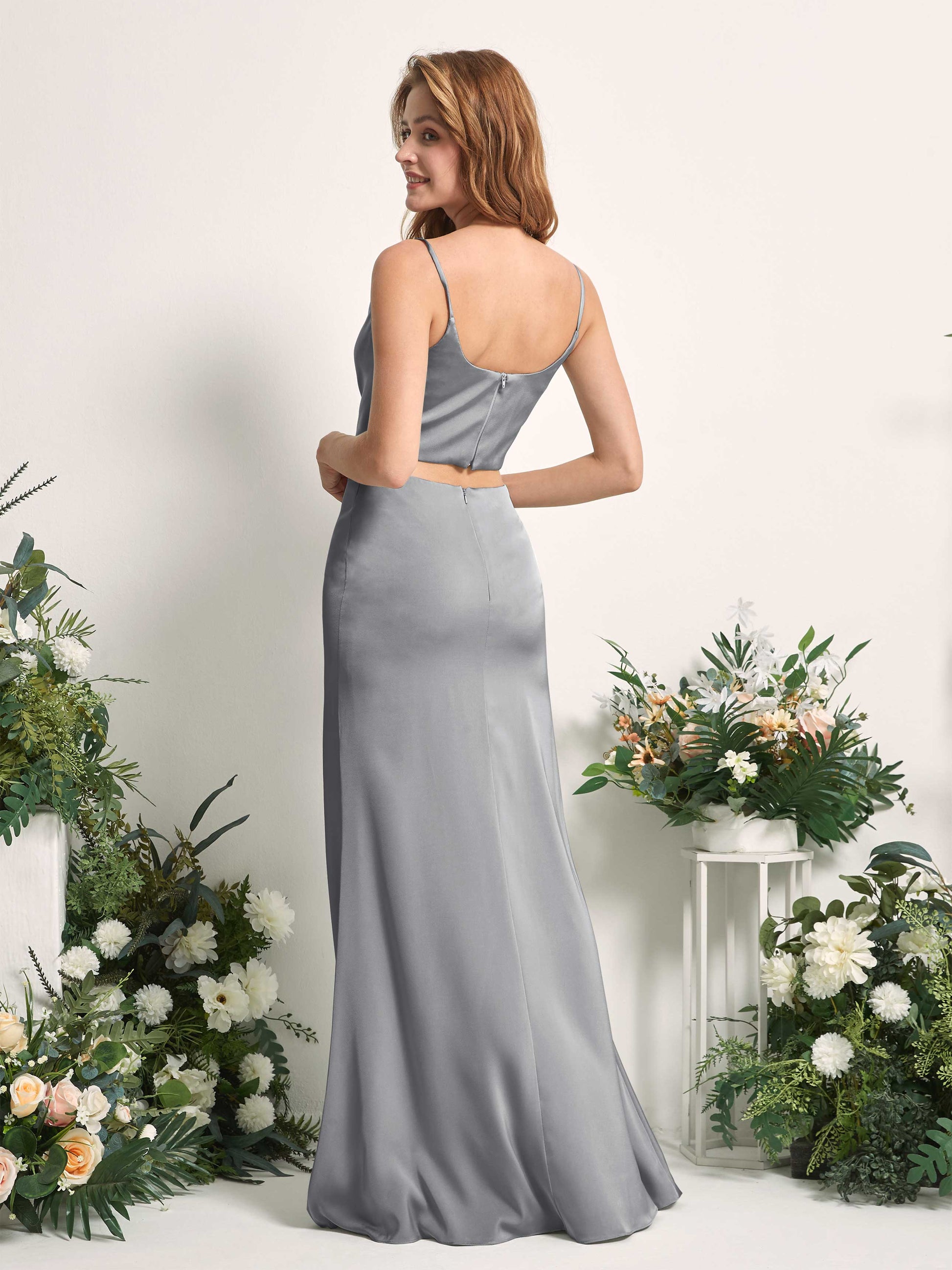 Felicity Steel Gray Satin Sleeveless Maxi Dress