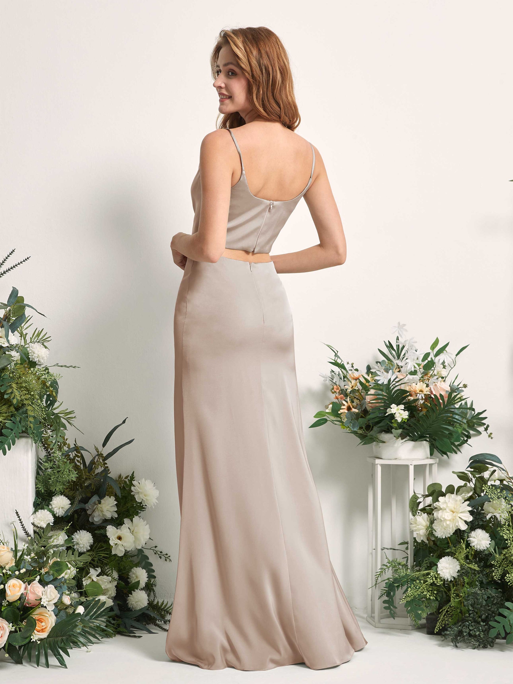 Felicity Taupe Satin Sleeveless Maxi Dress