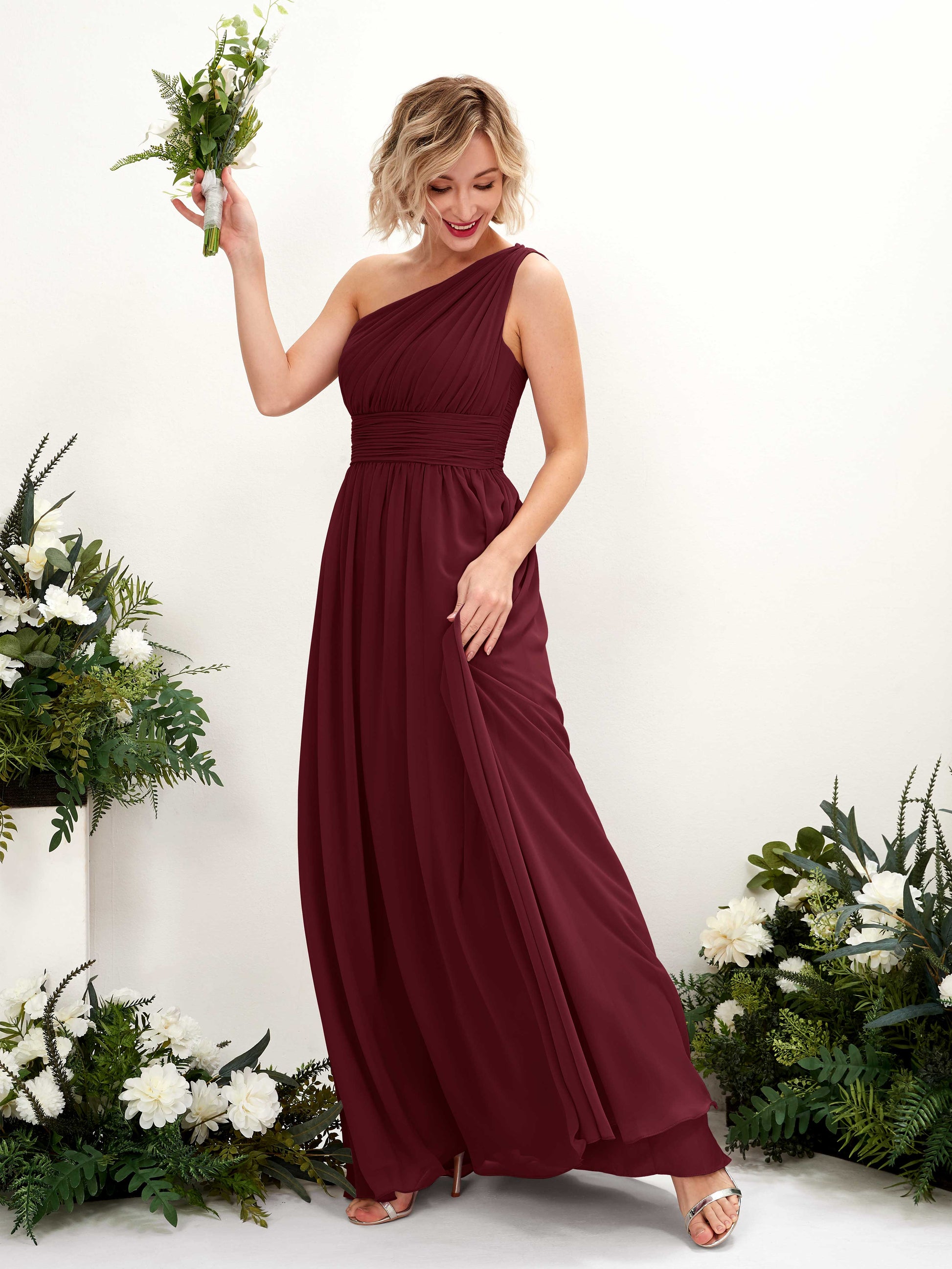 Flaze Burgundy One Shoulder Maxi Dress