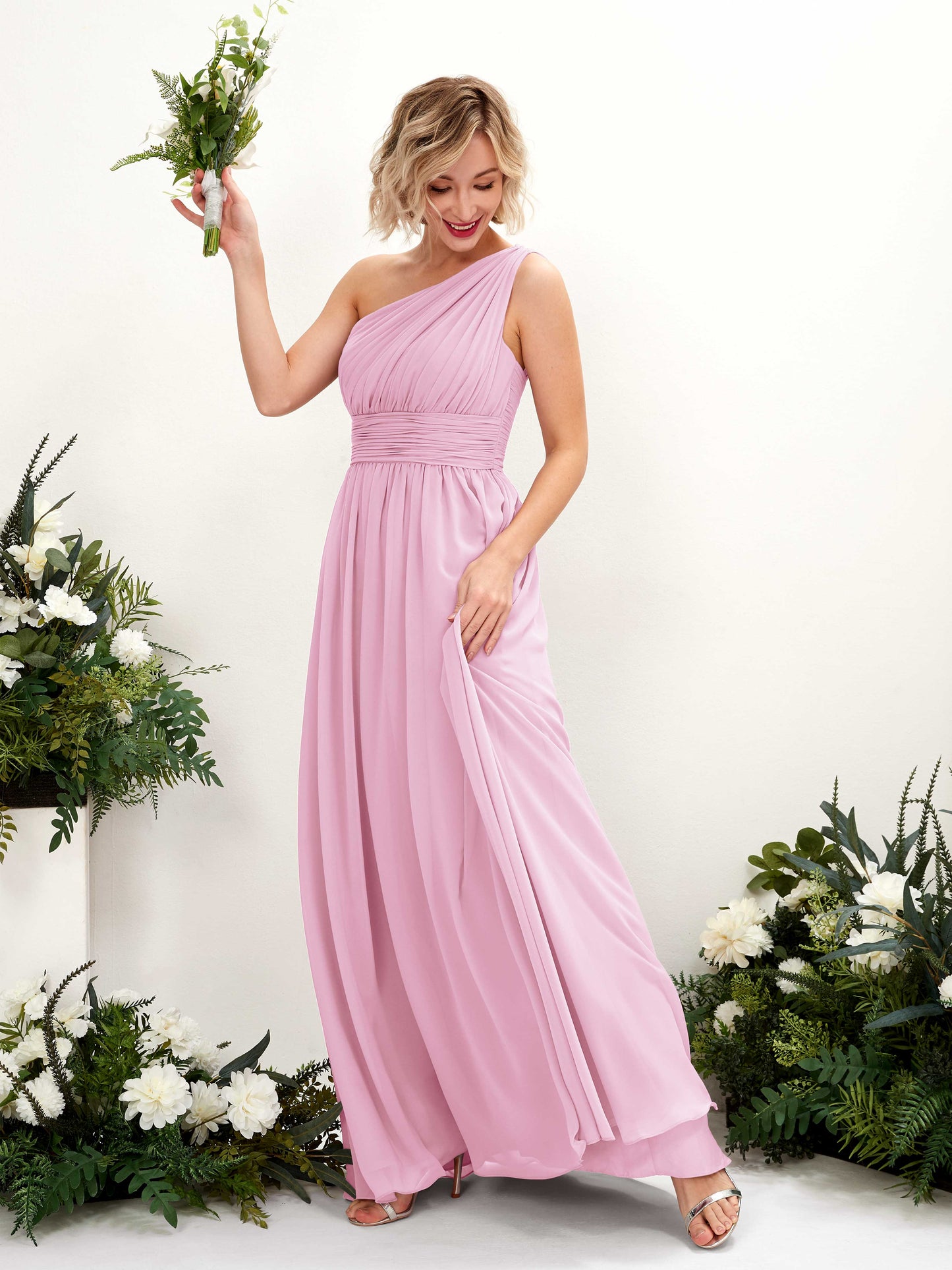 Flaze Candy Pink One Shoulder Maxi Dress